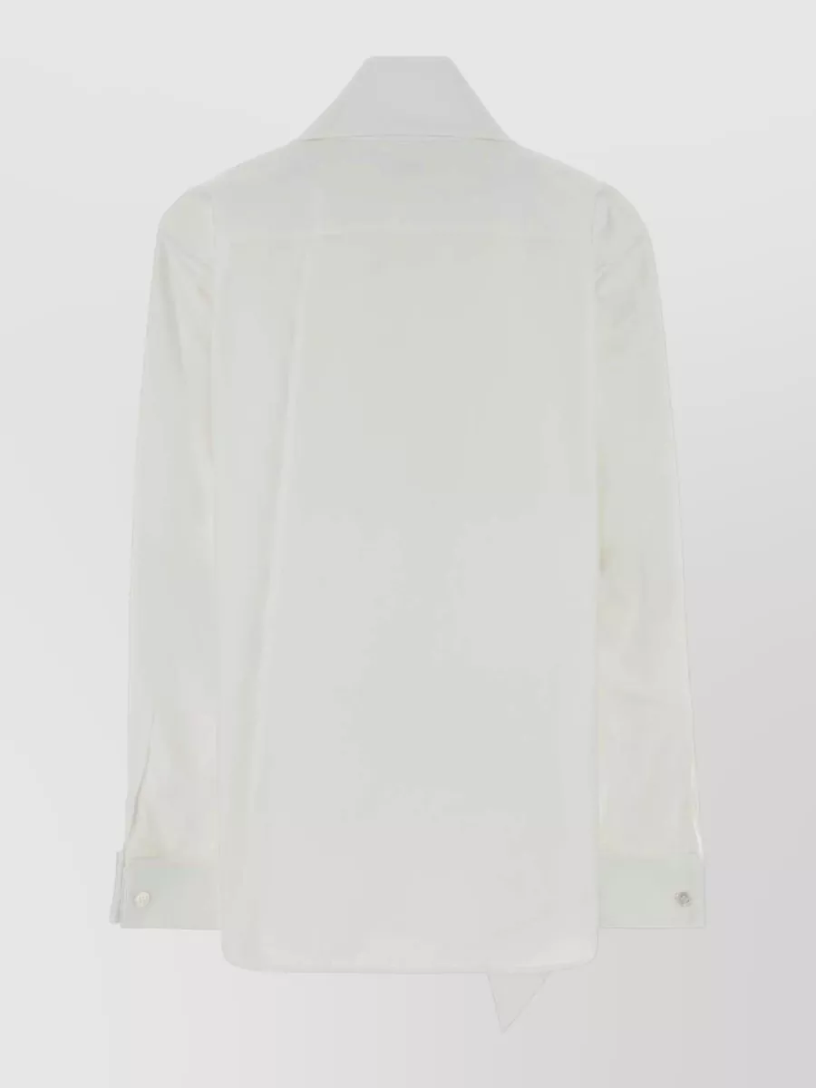 Saint Laurent Cotton Poplin Oversized Lavallière Collar Long-Sleeve Shirt