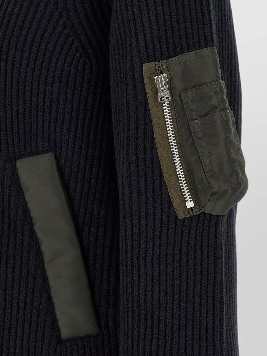 Sacai Wool Ribbed Zip-Up Jumper