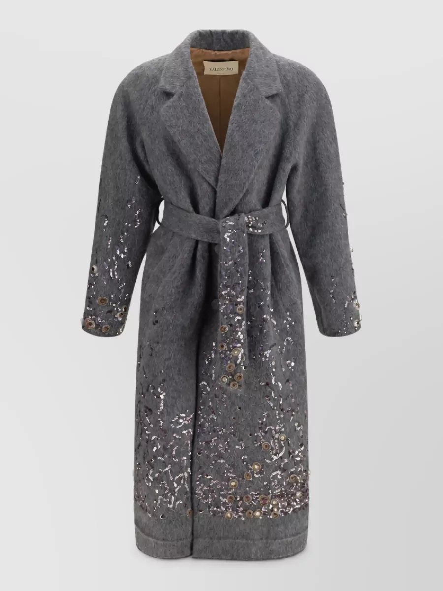 Valentino Mohair wool-blend oversized belted embellished coat