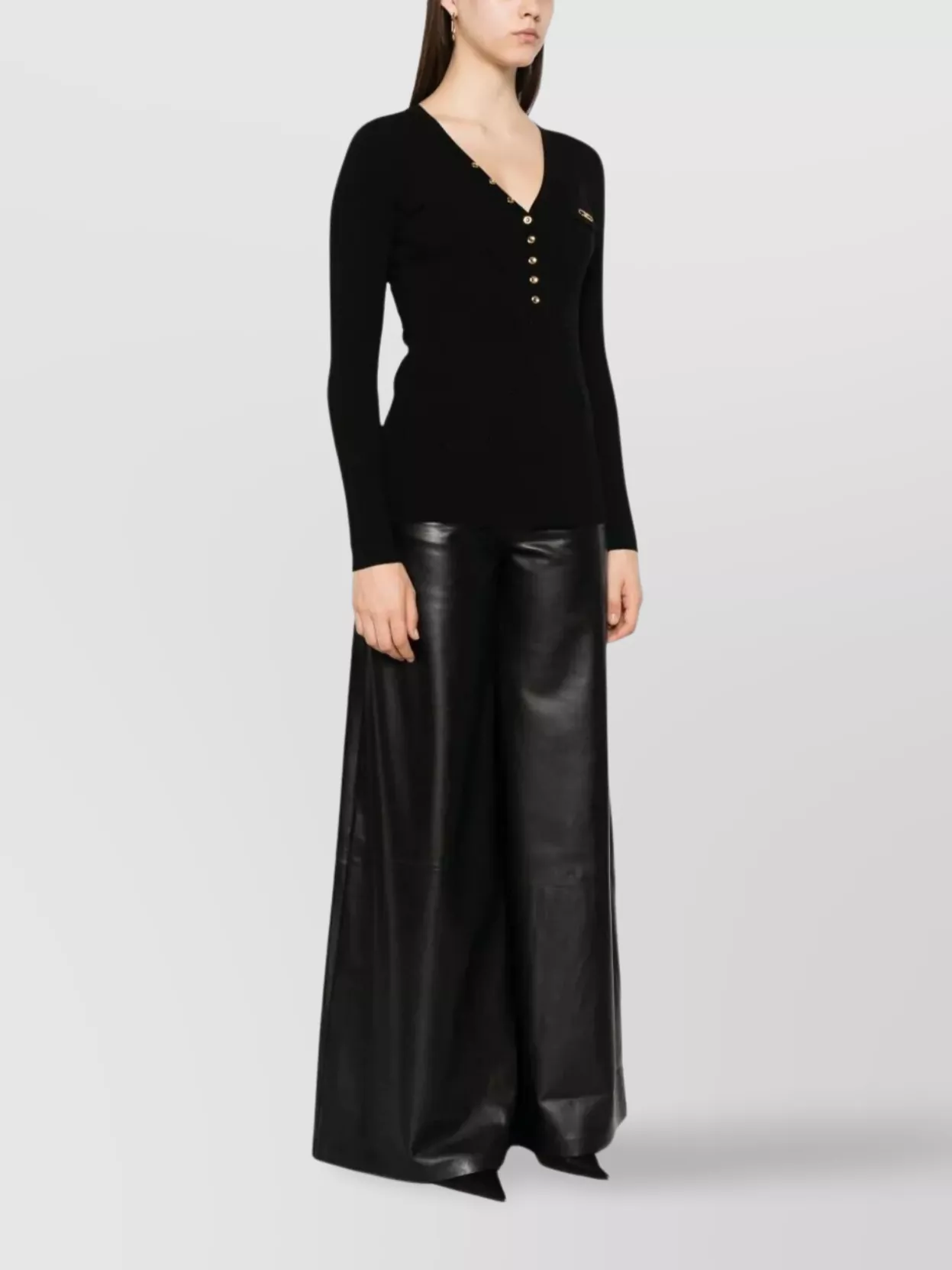 Elisabetta Franchi Ribbed Knit Top V-Neck Breast Pocket