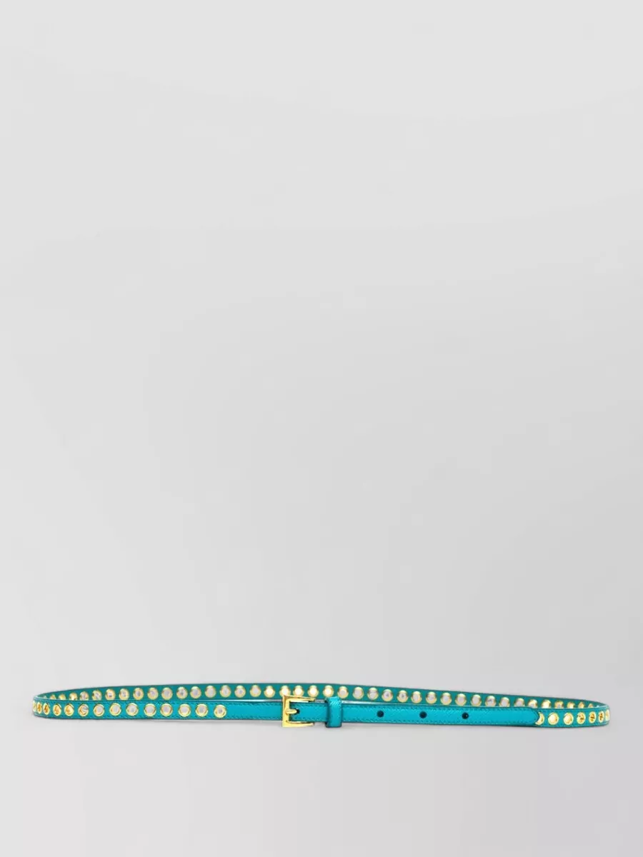 Prada calf leather skinny eyelet belt