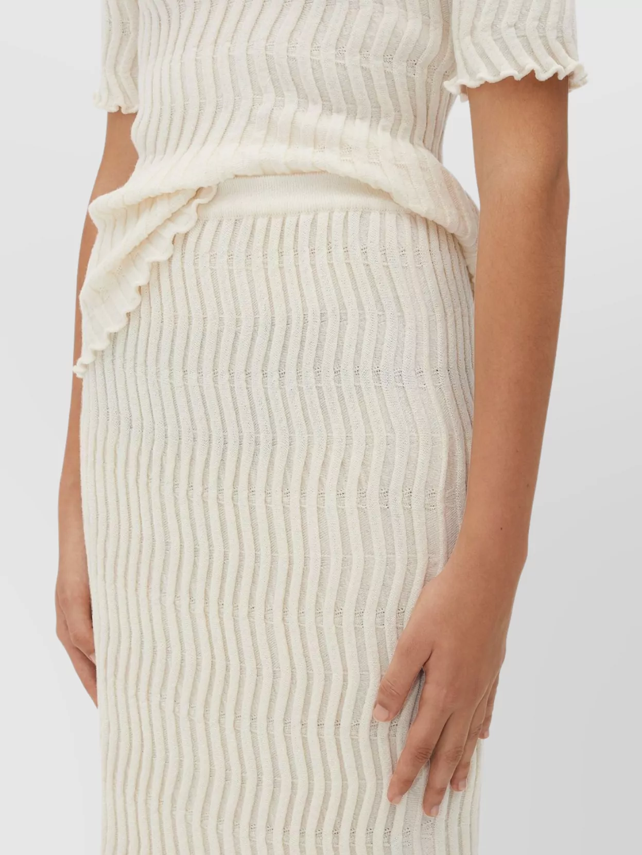 Bottega Veneta Wool Skirt Ribbed Hem Midi Length
