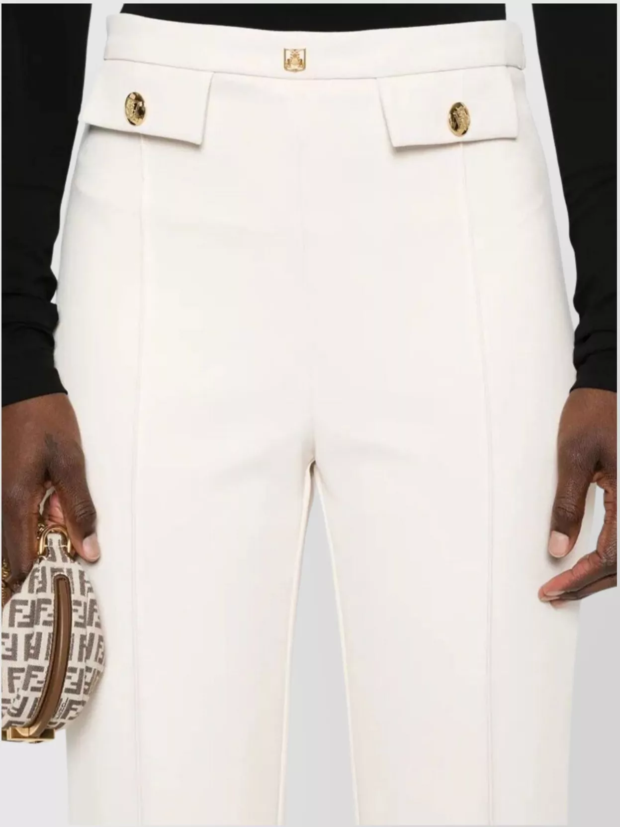 Elisabetta Franchi High-Rise Wide-Leg Trousers Button Detailing