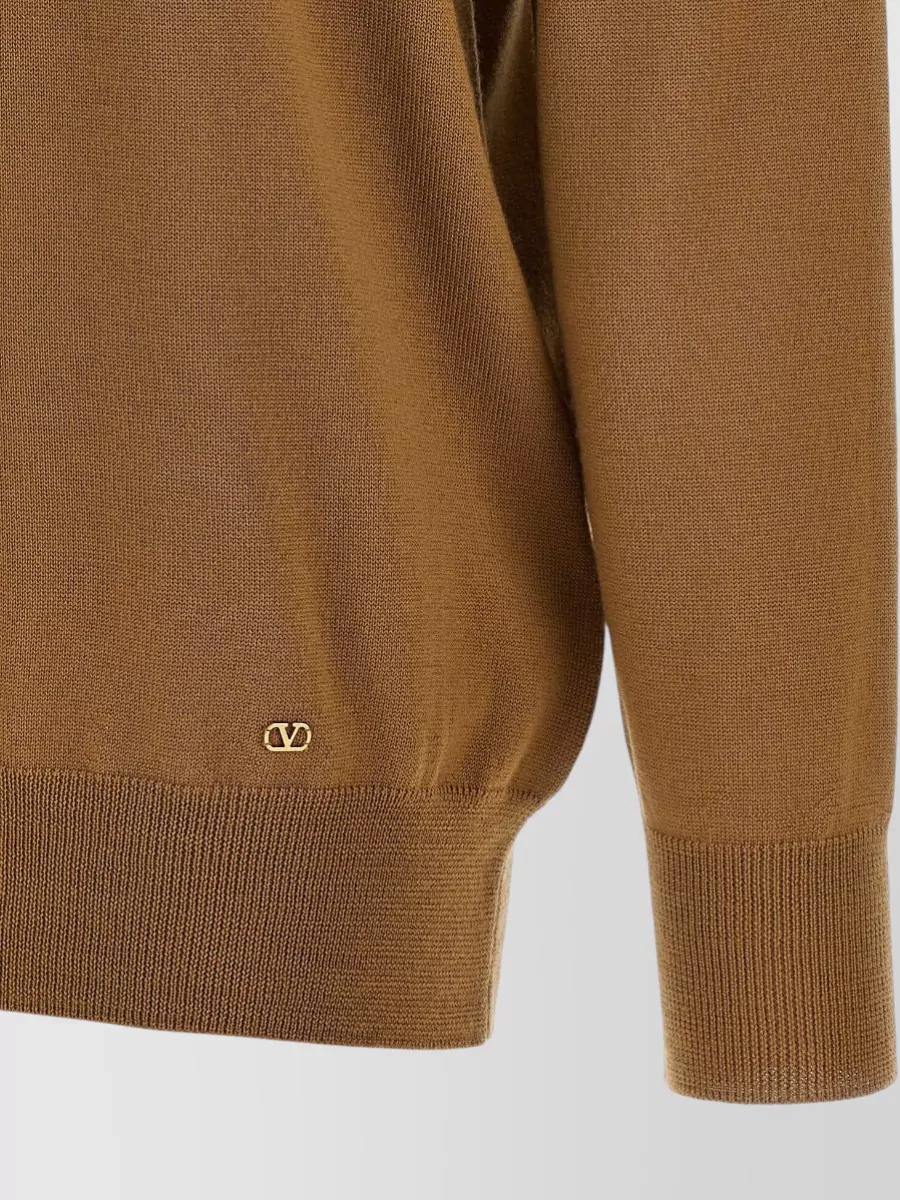 Valentino Garavani Cashmere V-Neck Ribbed Hem Long-Sleeve Sweater
