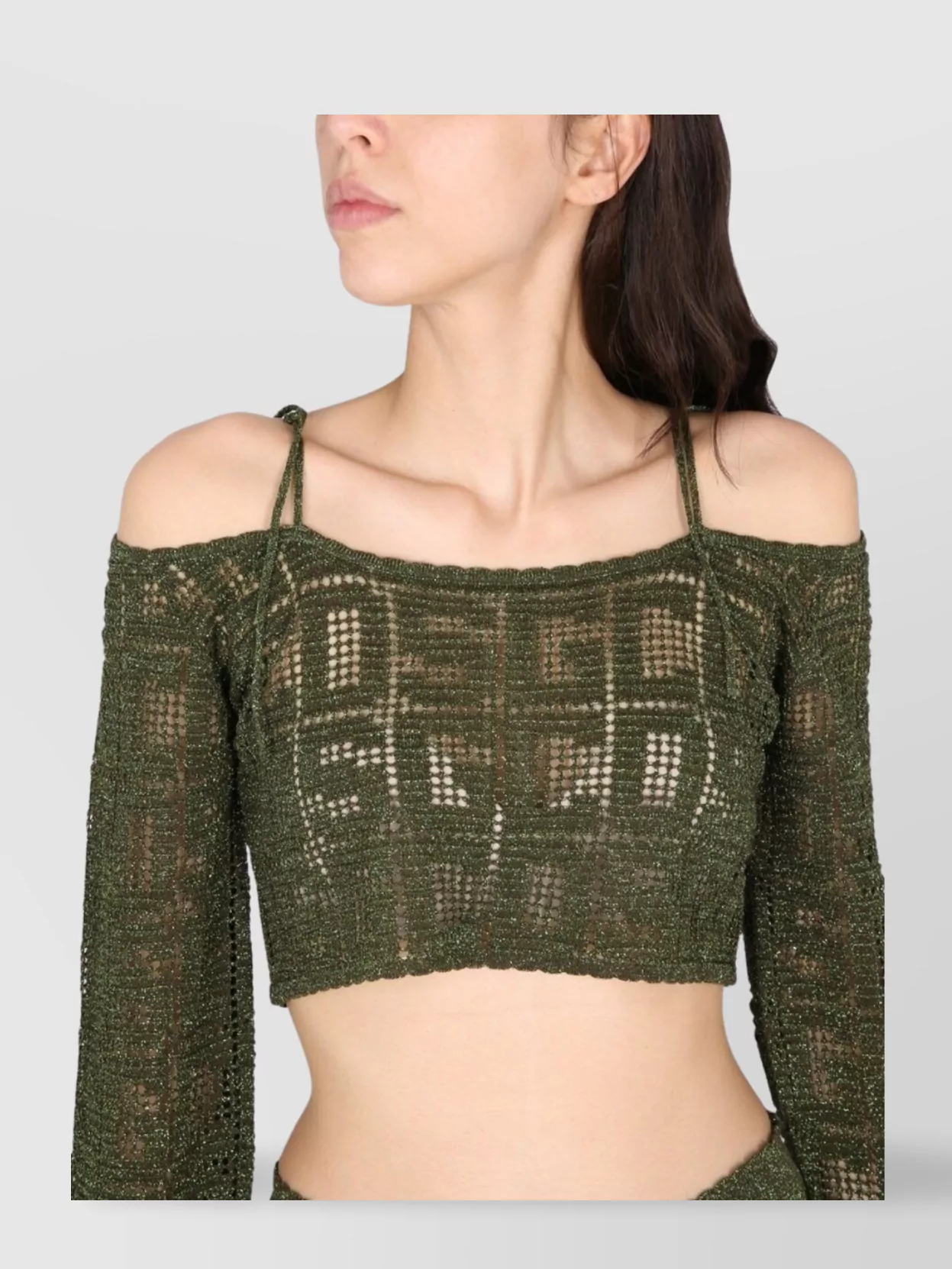 Gcds Cropped Geometric Knit Top With Long Sleeves