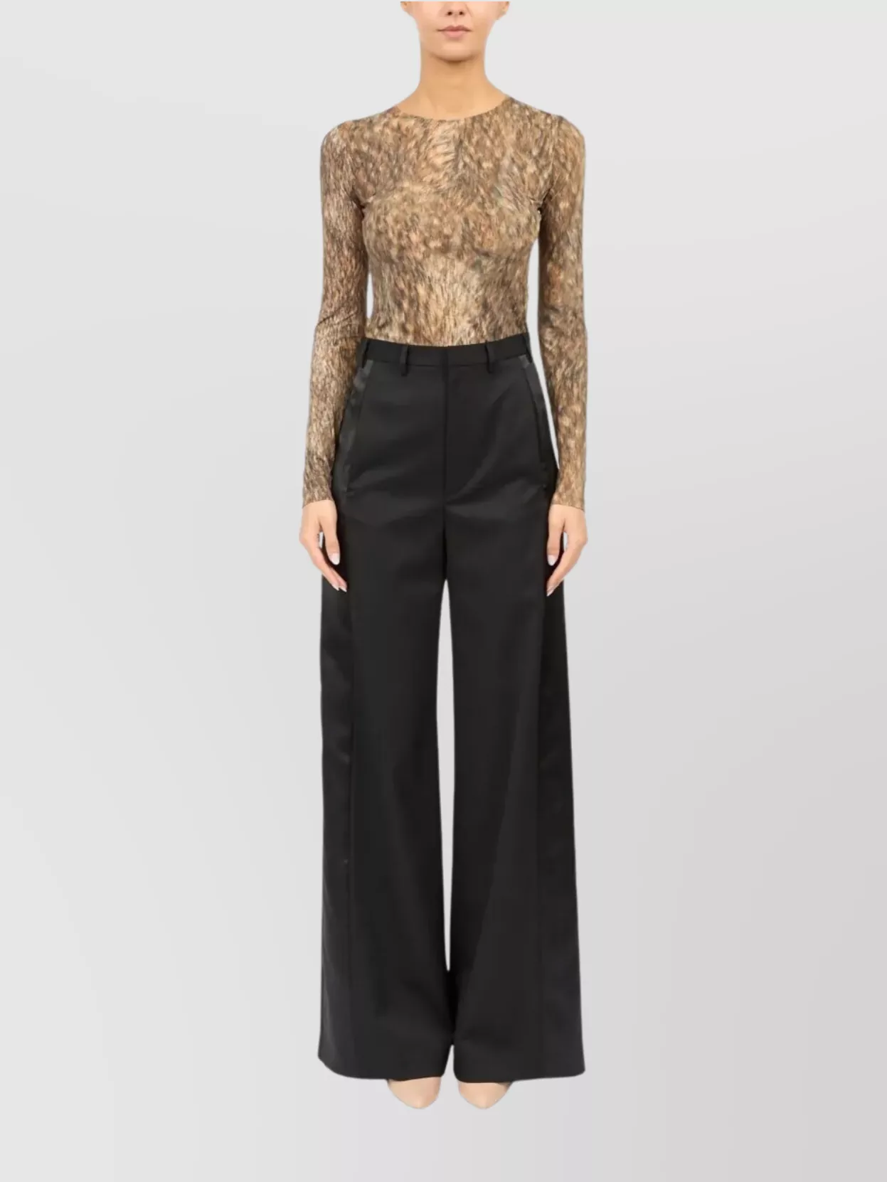 Mm6 Maison Margiela High Waist Wide Leg Trousers With Belt Loops And Side Pockets