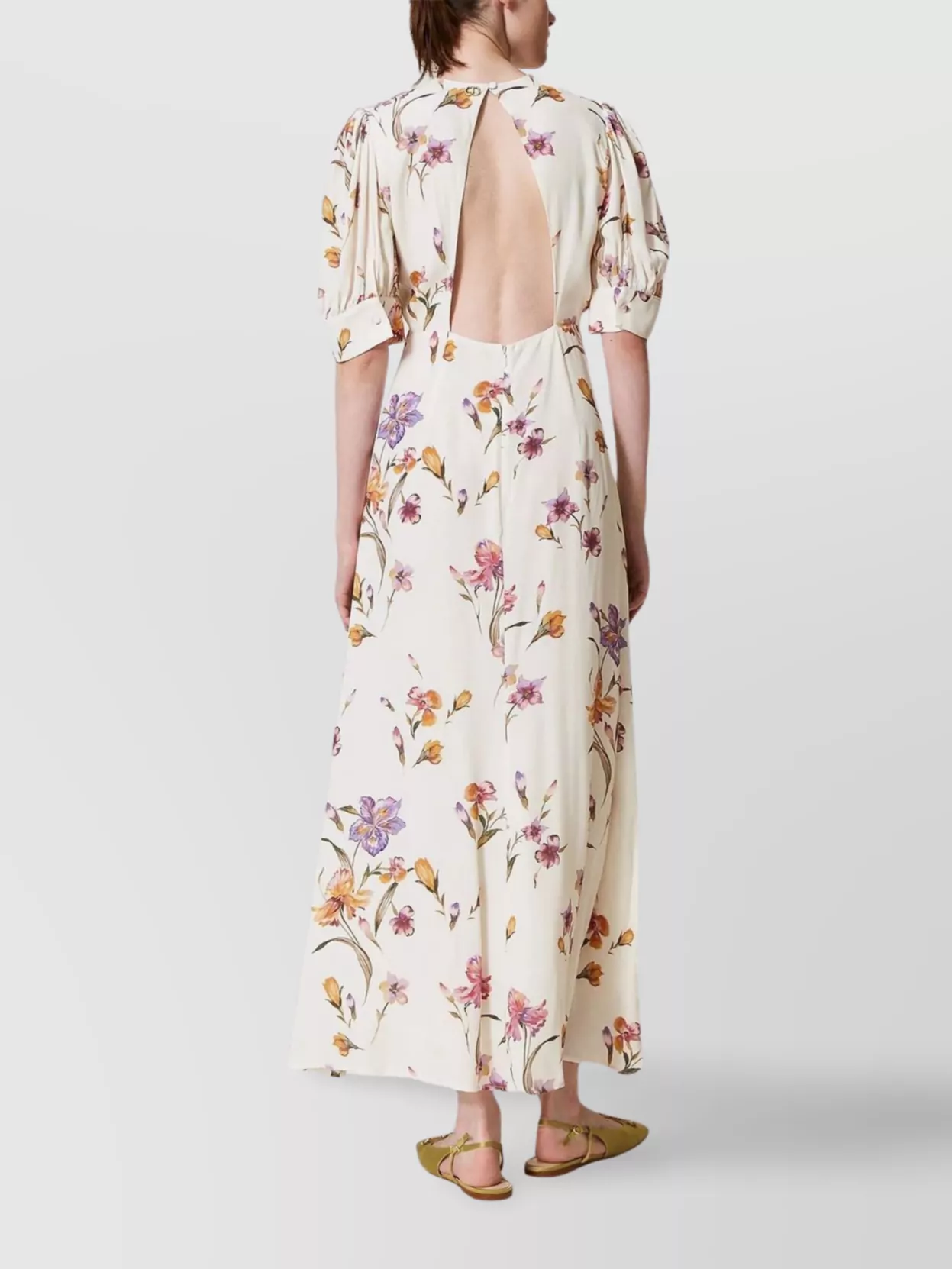 Twinset Floral Maxi Dress Open Back In White