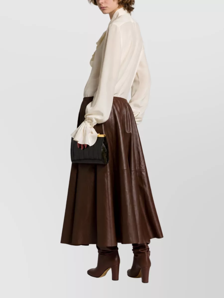 Alberta Ferretti Silk Crepe De Chine Ruffled Long-Sleeve Blouse