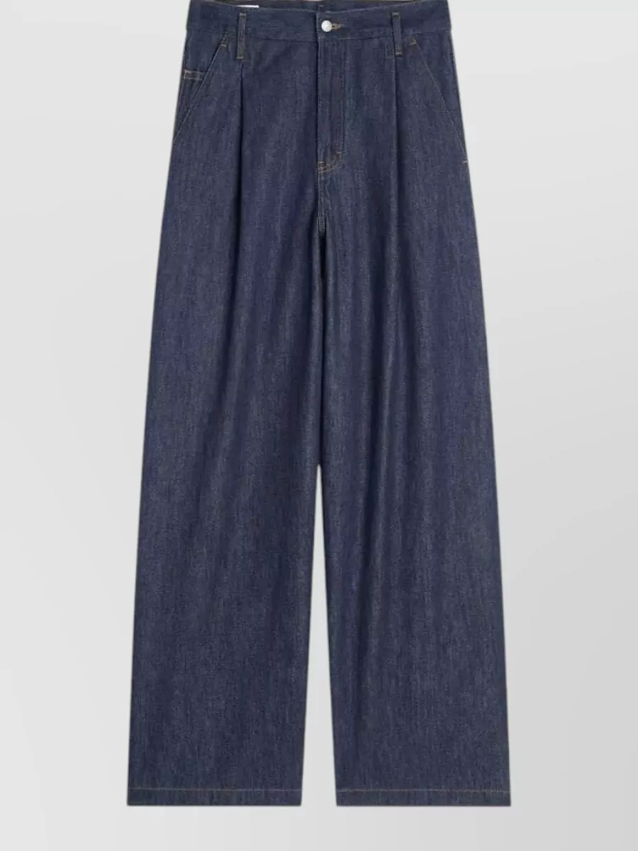 Dries Van Noten Denim High-Rise Pleated Wide-Leg Jeans