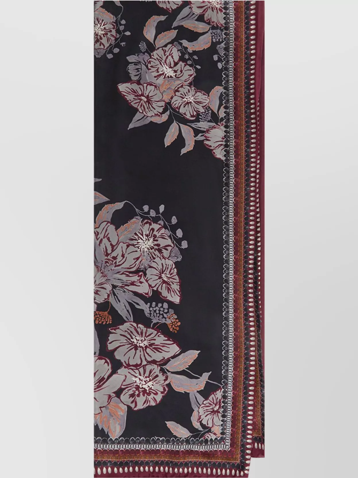 Maliparmi Floral Rectangular Scarf Fringed Edges In Black