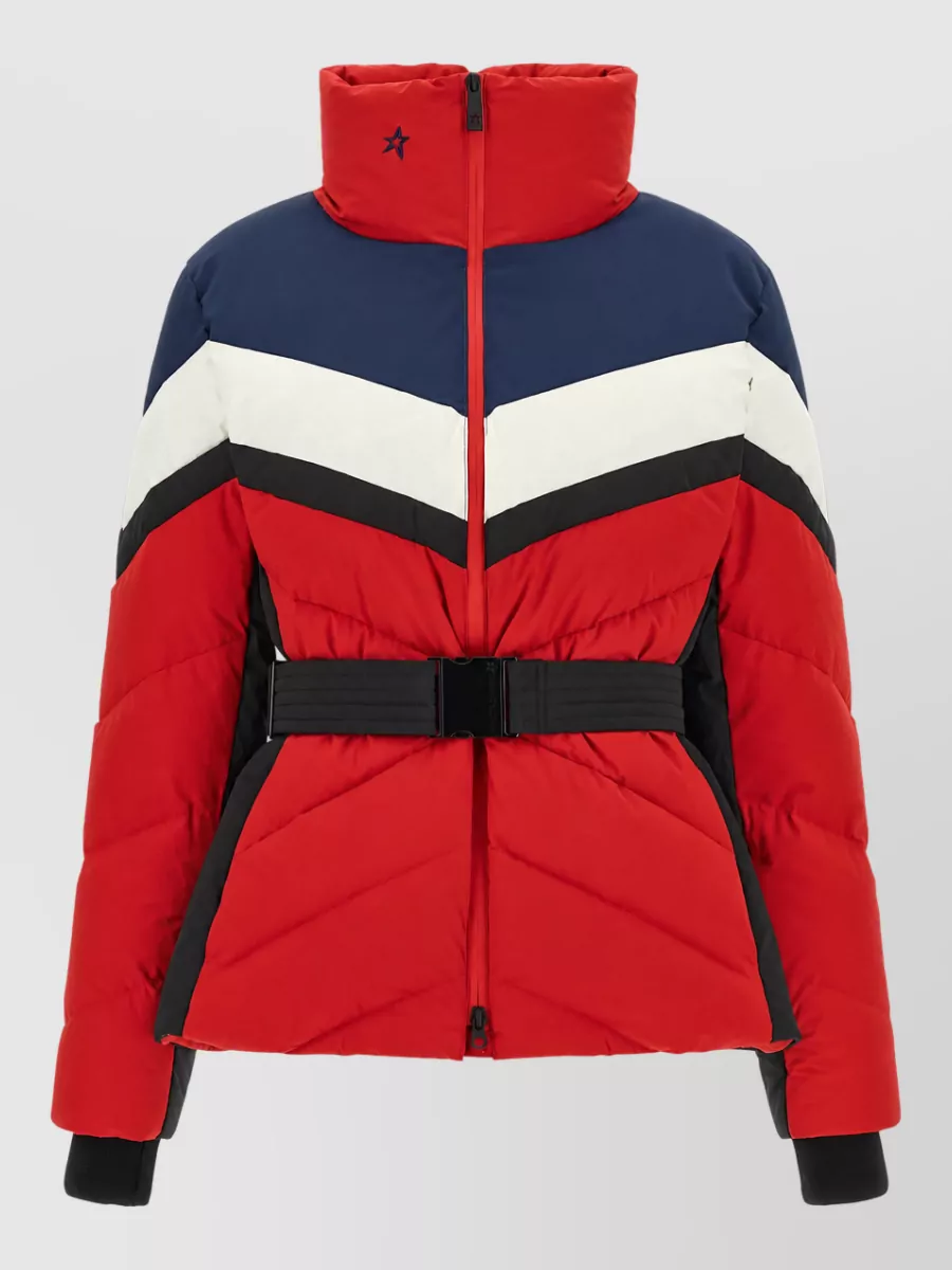Perfect Moment down belted color block parka coat