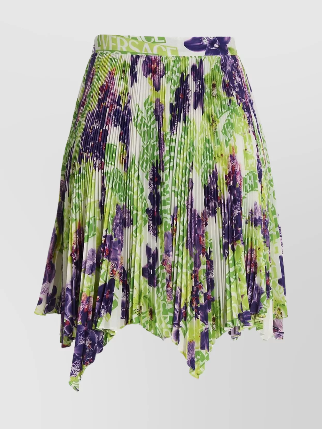 Shop Versace Asymmetric Floral Print Pleated Skirt