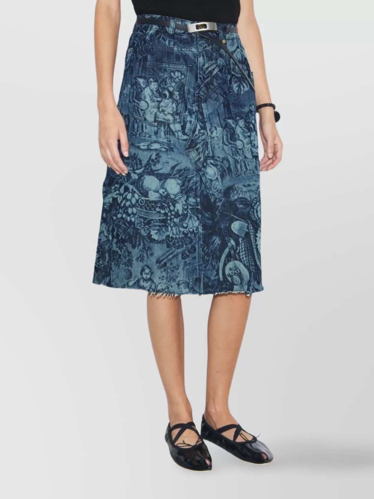 Tory Burch Printed A-Line Cotton Skirt With Frayed Hem