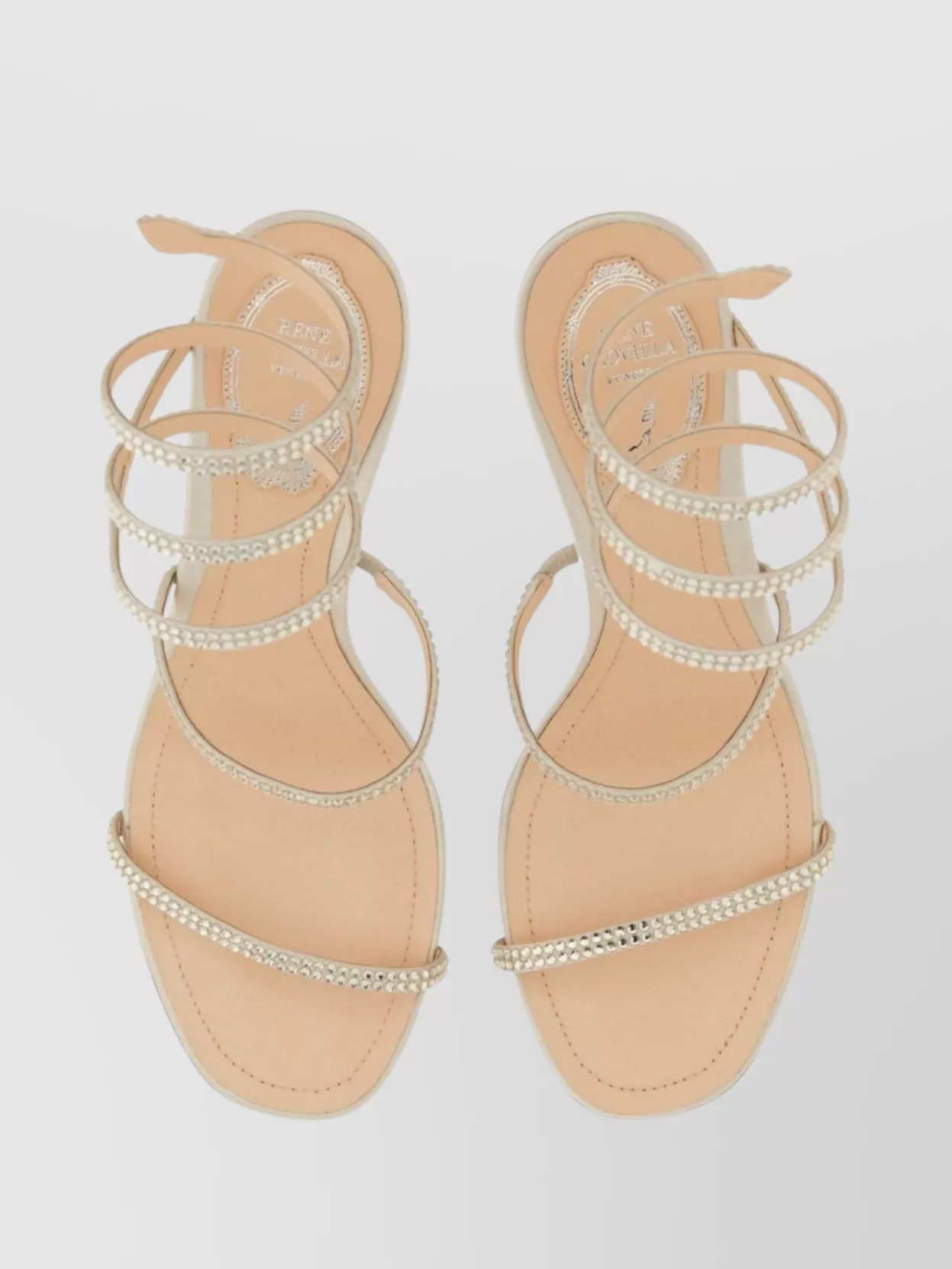 René Caovilla Rhinestone Block Heel Sandals