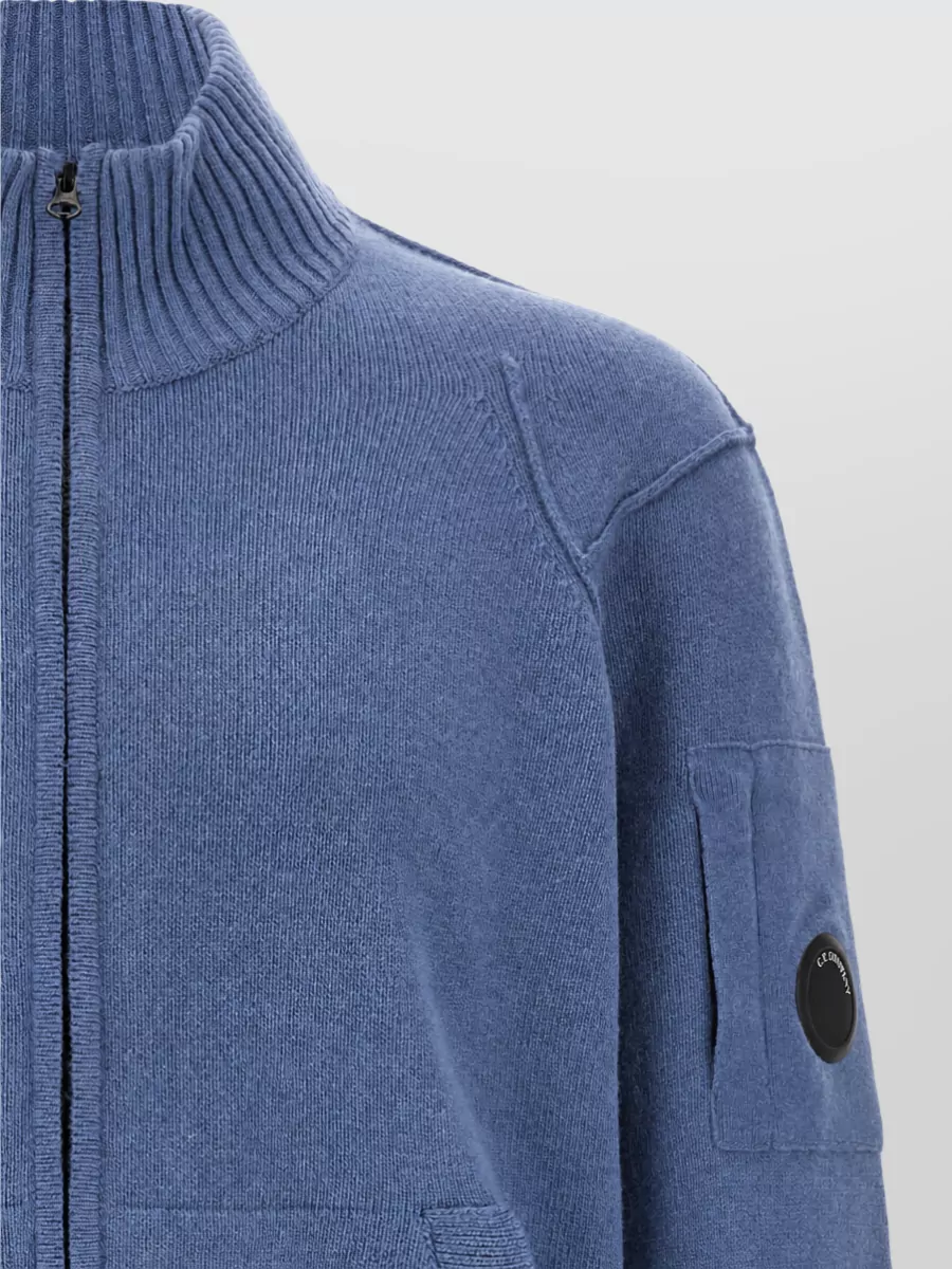 C.p. Company Wool Ribbed High Neck Zip Cardigan