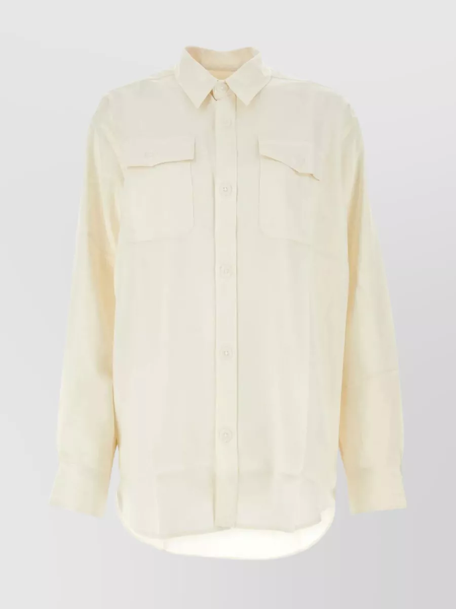 Shop Ami Alexandre Mattiussi Rounded Hemline Cupro Blend Shirt In Cream