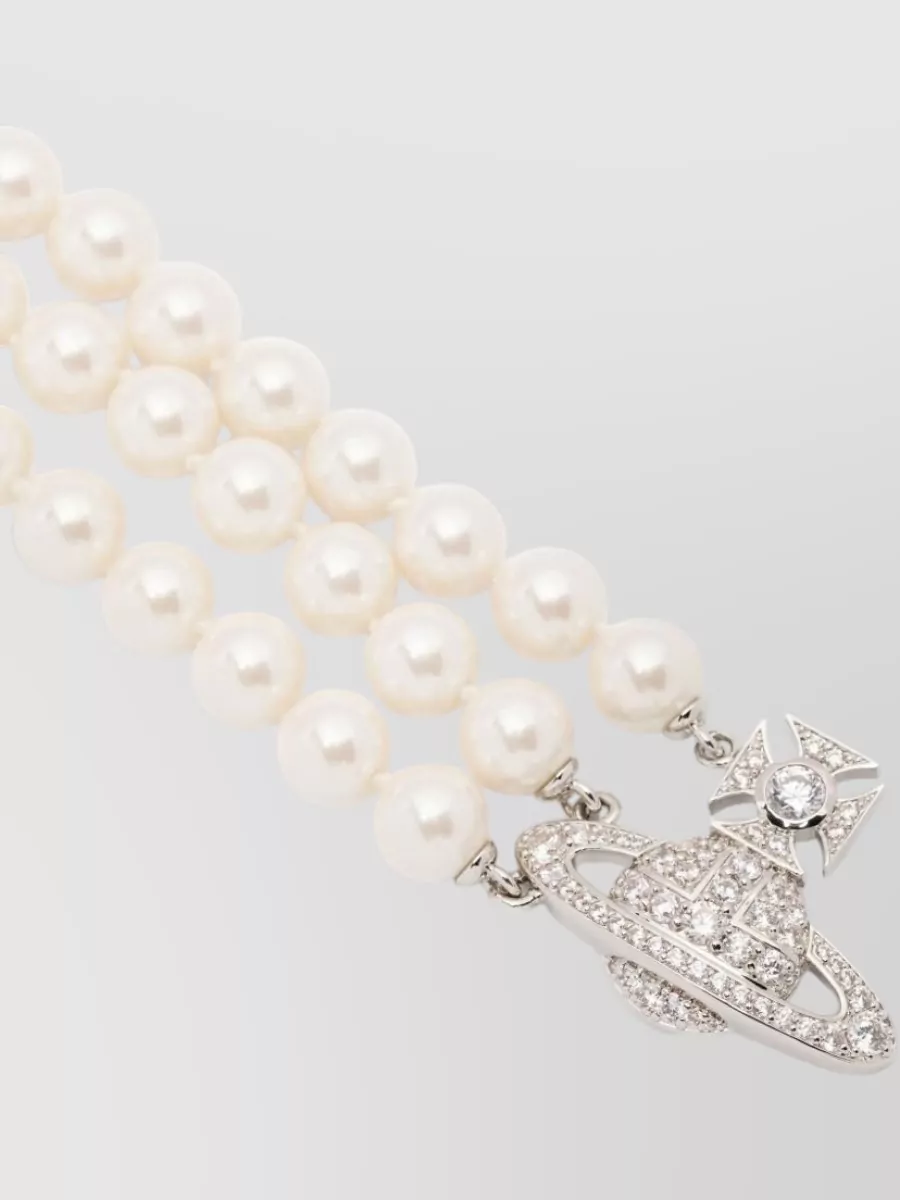 Vivienne Westwood Double Strand Bracelet Crystal Faux Pearl