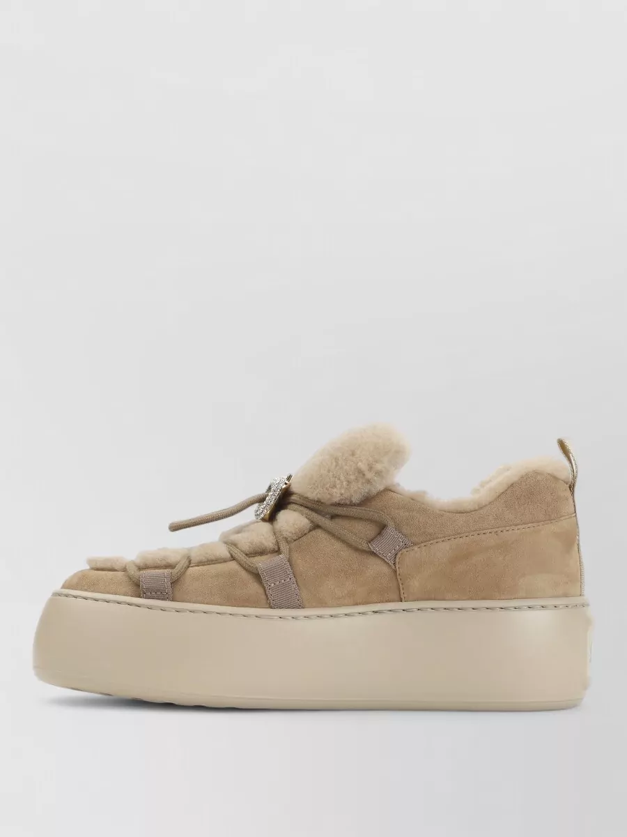Roger Vivier Suede Leather Crystal-Embellished Slip-On Sneakers