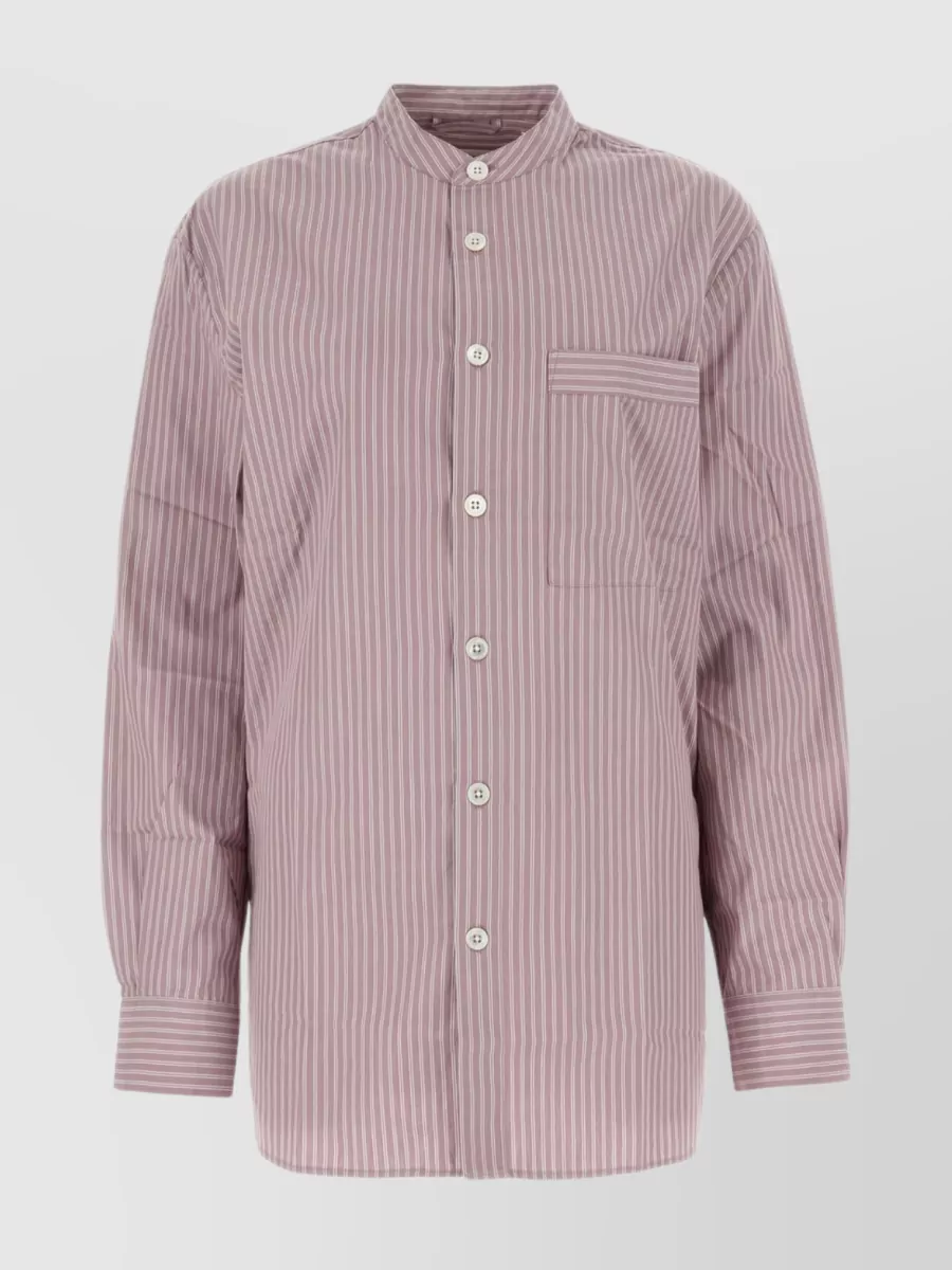Shop Tekla Striped Embroidered Cotton Sleep Shirt In Cream