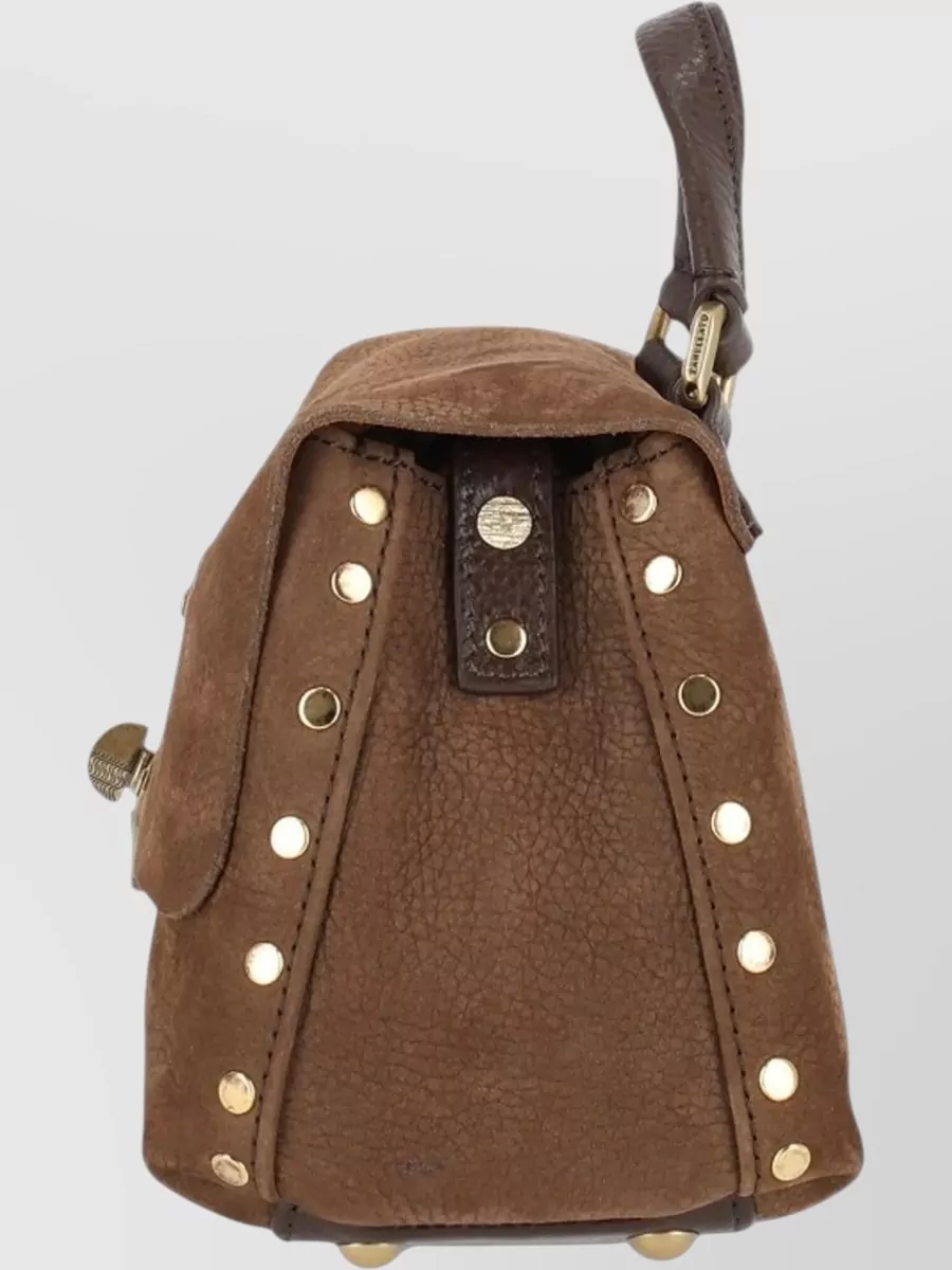 Zanellato Calf Leather Studded Shoulder Bag