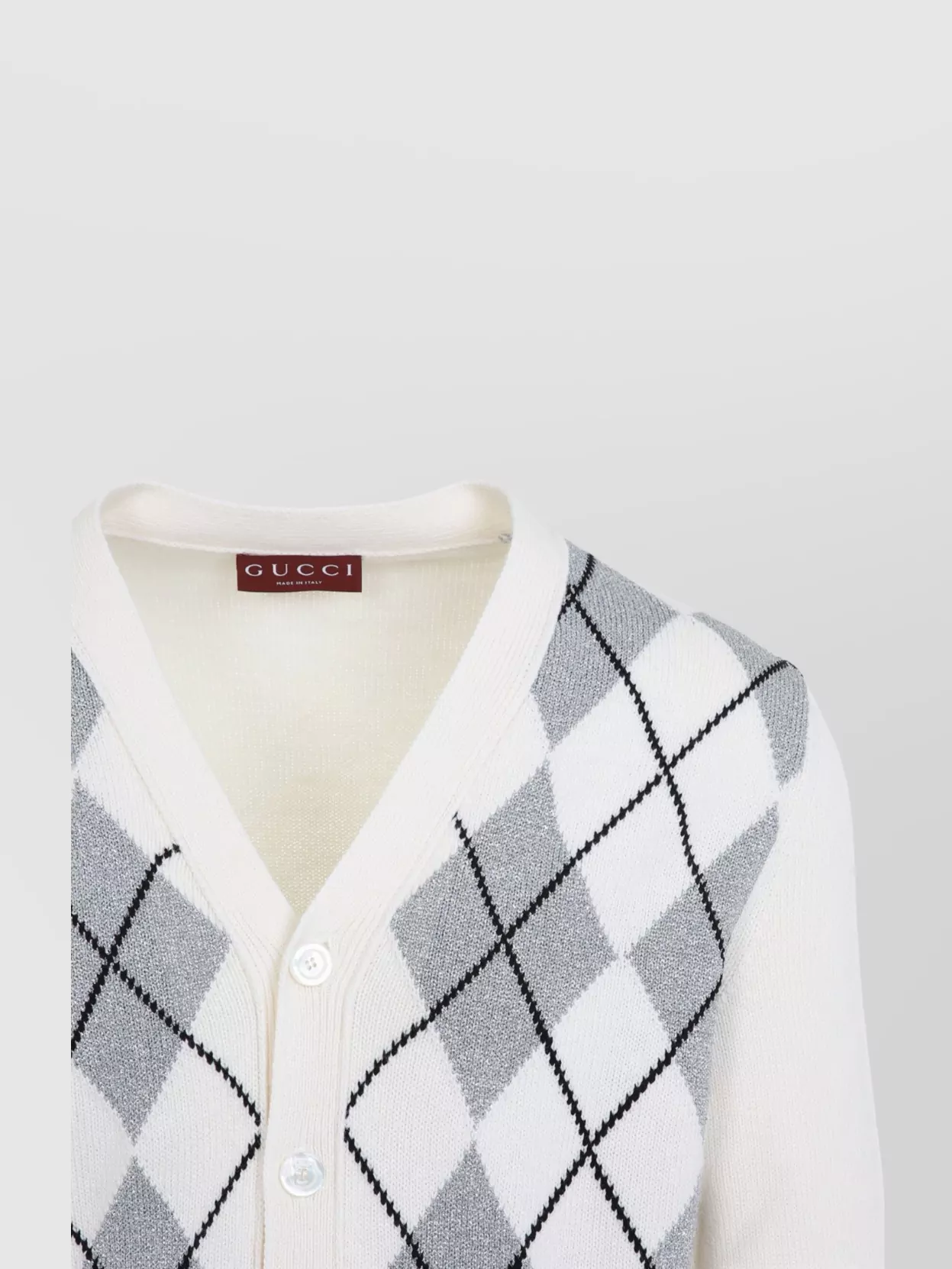 Gucci Argyle Lurex Wool Cardigan