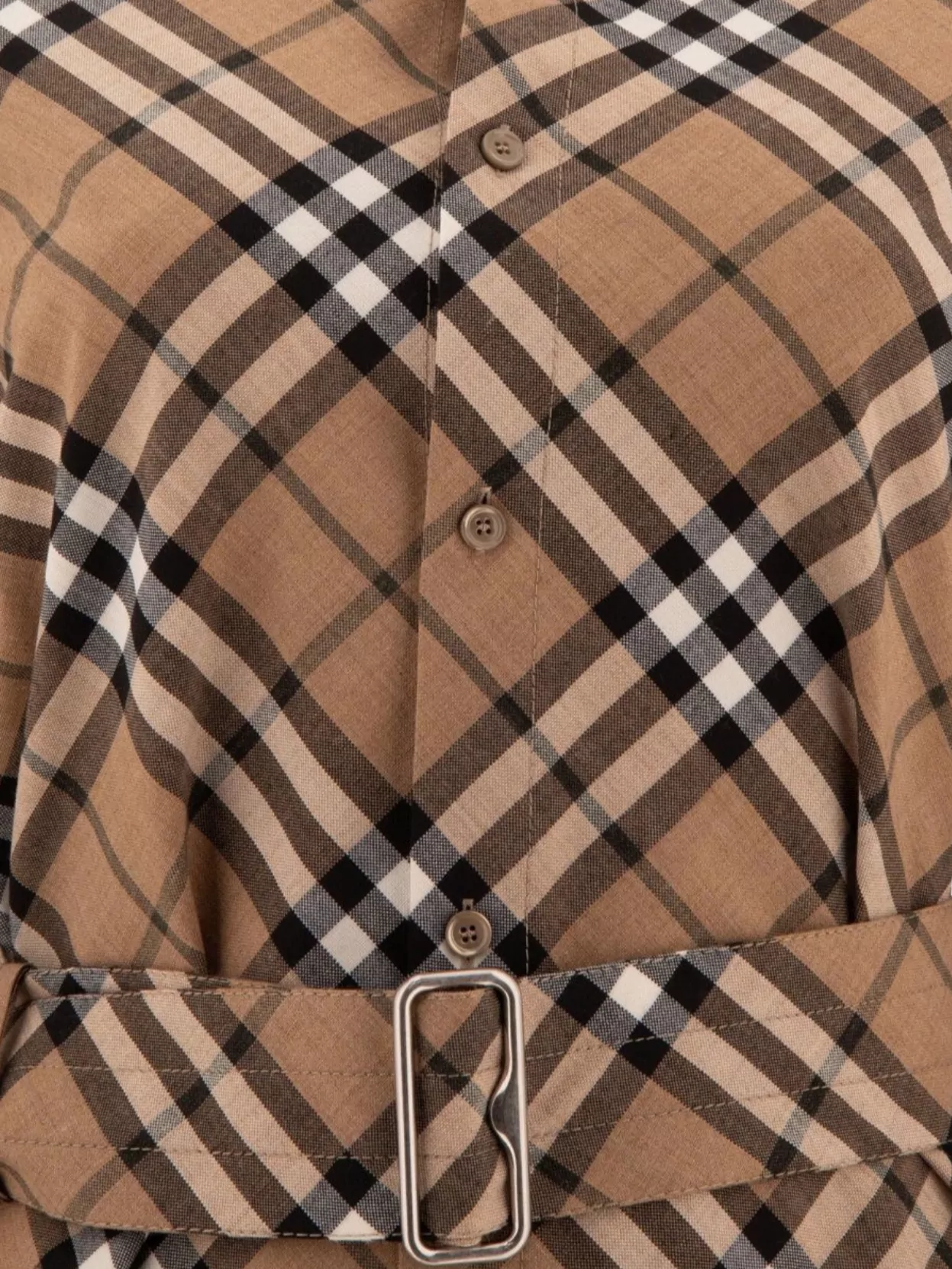 Burberry Waist Belted Shirt Dress With Checked Pattern
