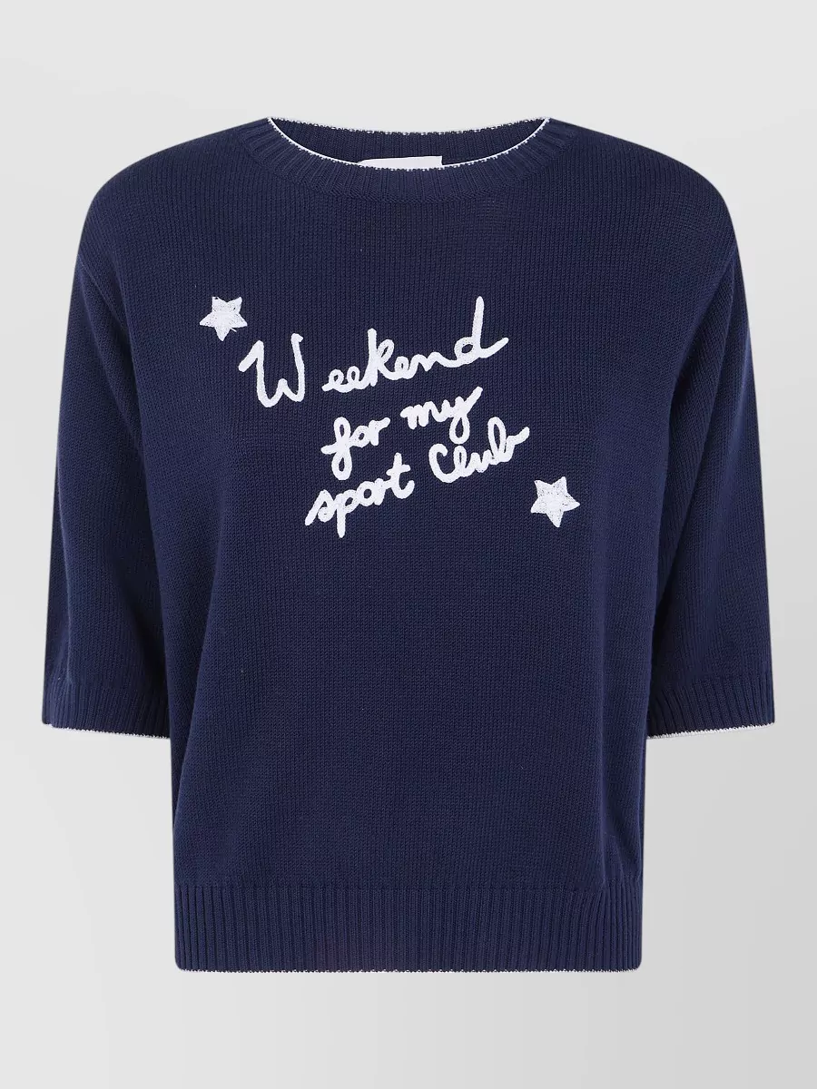 Weekend Max Mara Cotton embroidered fine-knit short-sleeve sweater