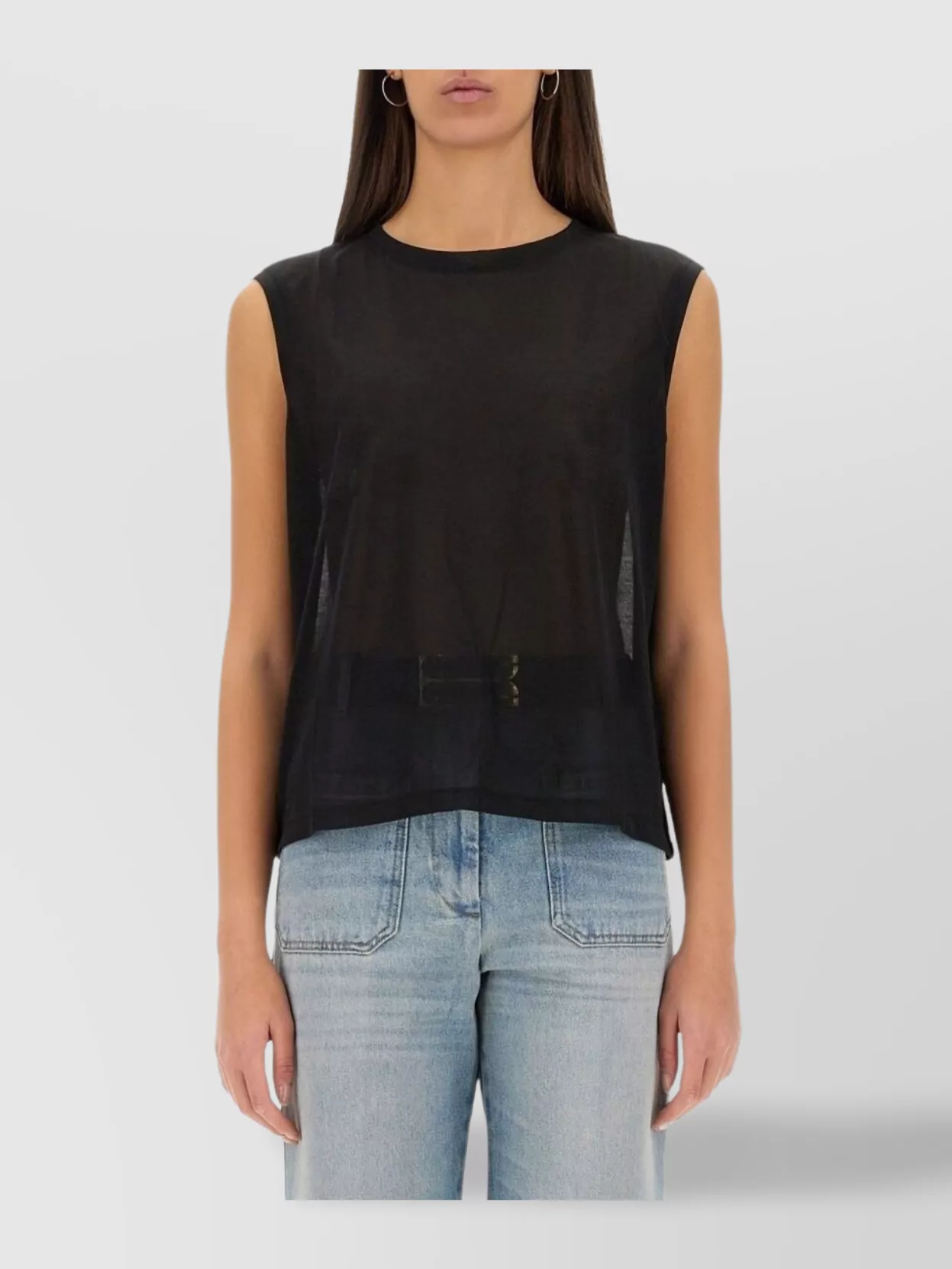 Shop Victoria Beckham Sheer Cotton Sleeveless Round Neck Tops