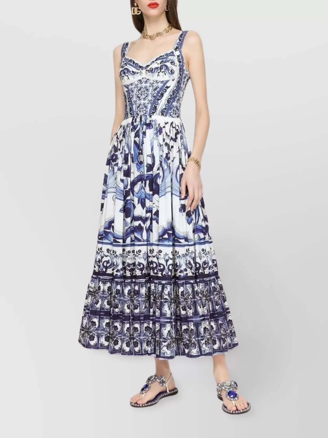 Dolce&Gabbana Fitted Majolica Print Sleeveless Dress