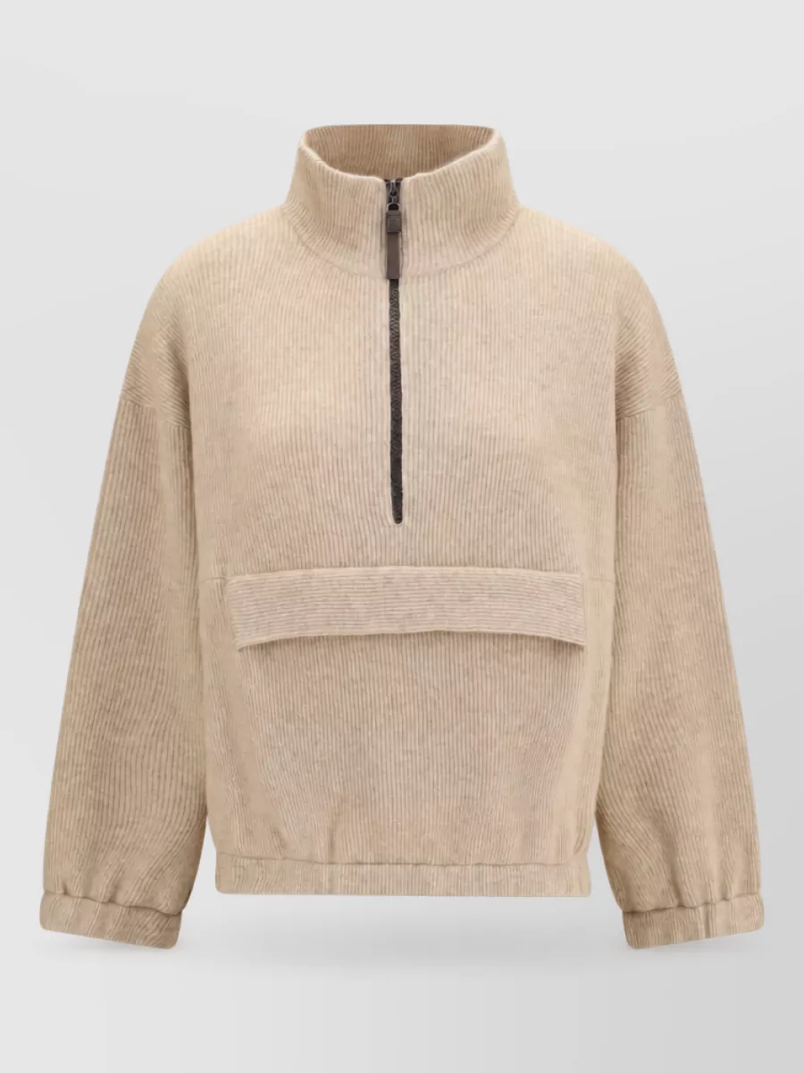Brunello Cucinelli cashmere half-zip high-collar long-sleeve sweater