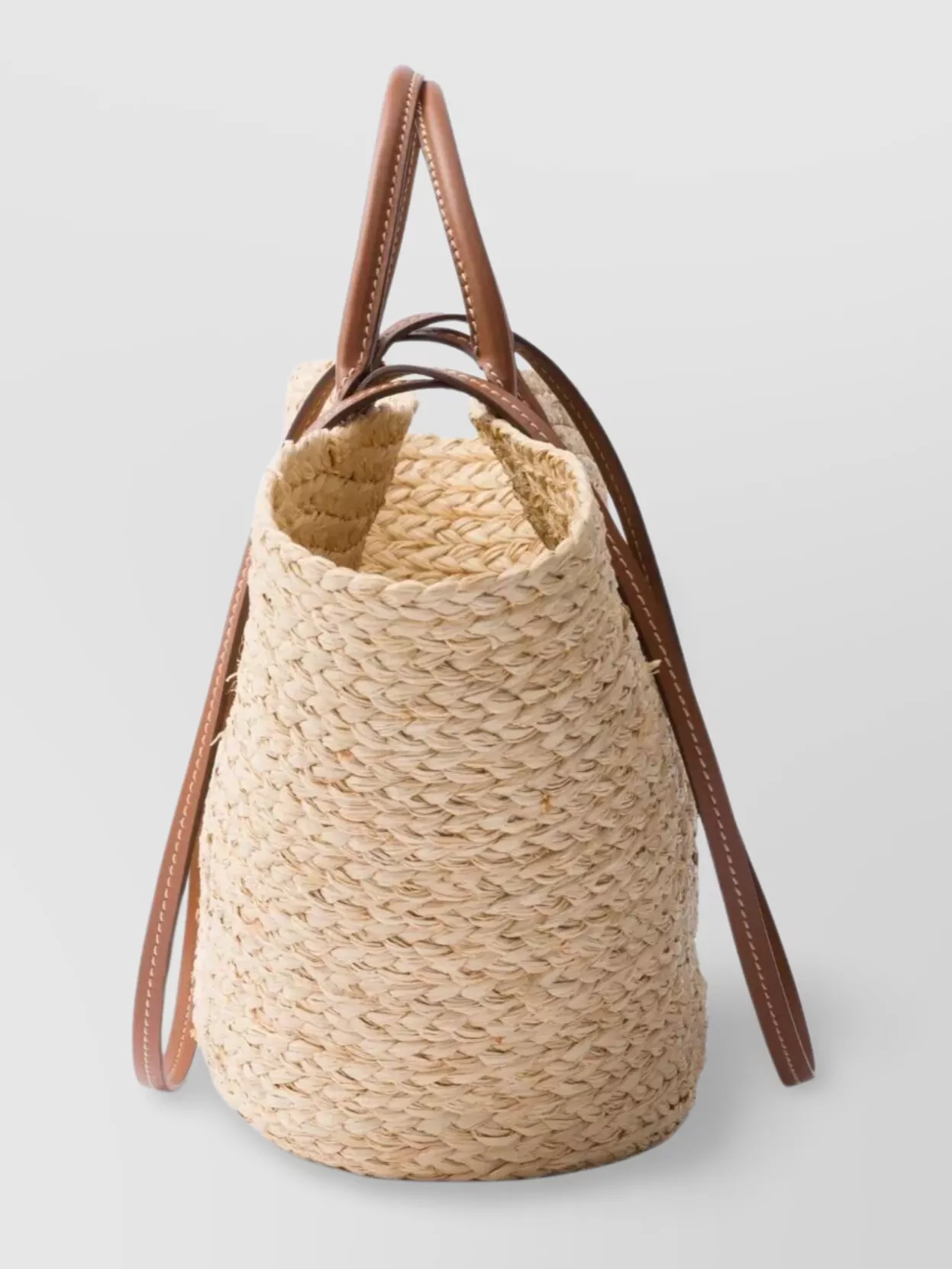 Prada Large Woven Raffia Tote Bag With Leather Trim