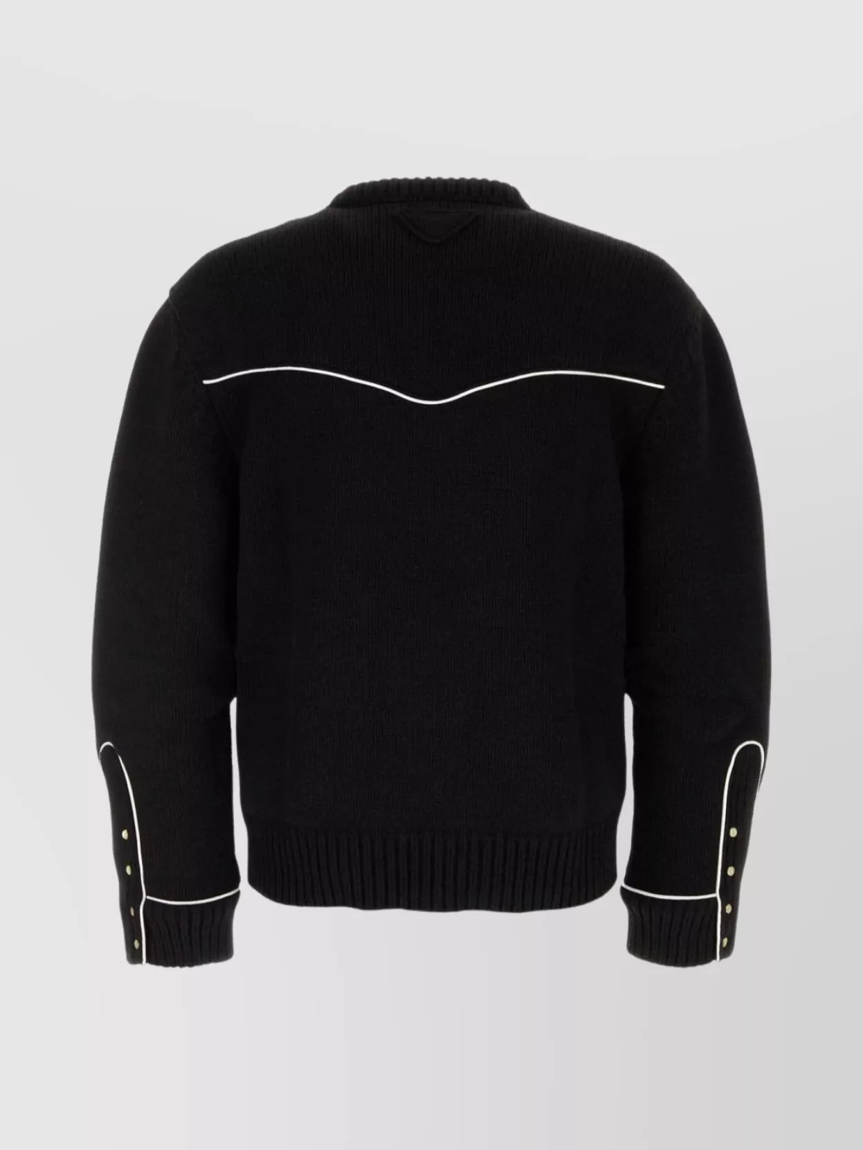 Prada Wool Crew Neck Sweater With Ribbed Cuffs In Black