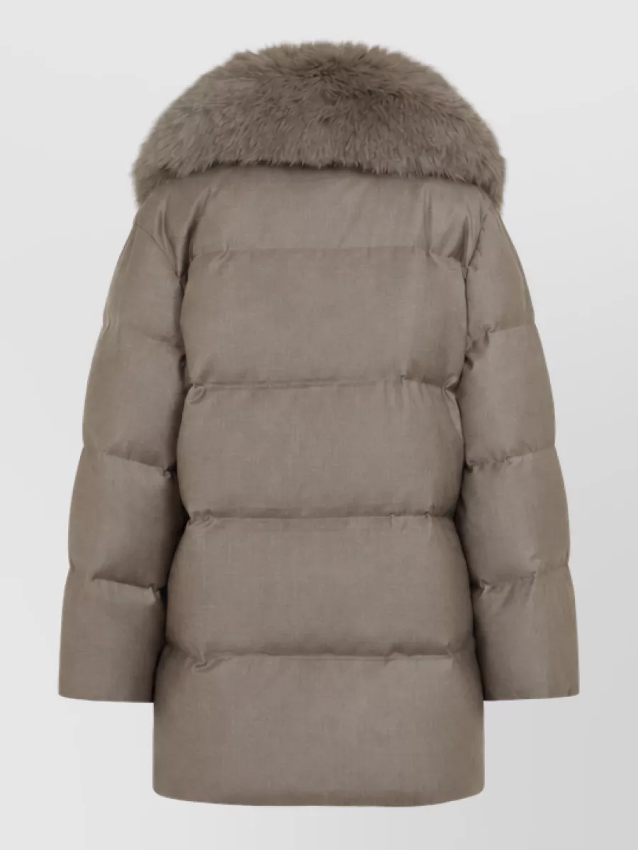 Yves Salomon Wool Silk Double-Breasted Belted Quilted Puffer Jacket