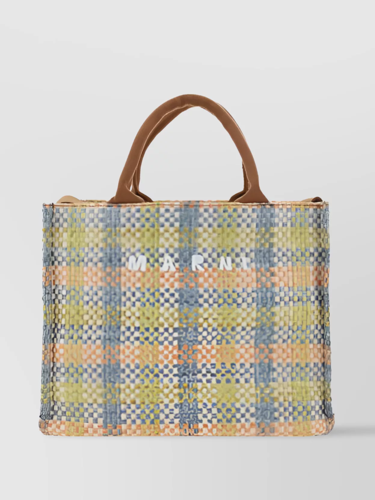 Shop Marni Checkered Cotton Tote Bag Geometric Design
