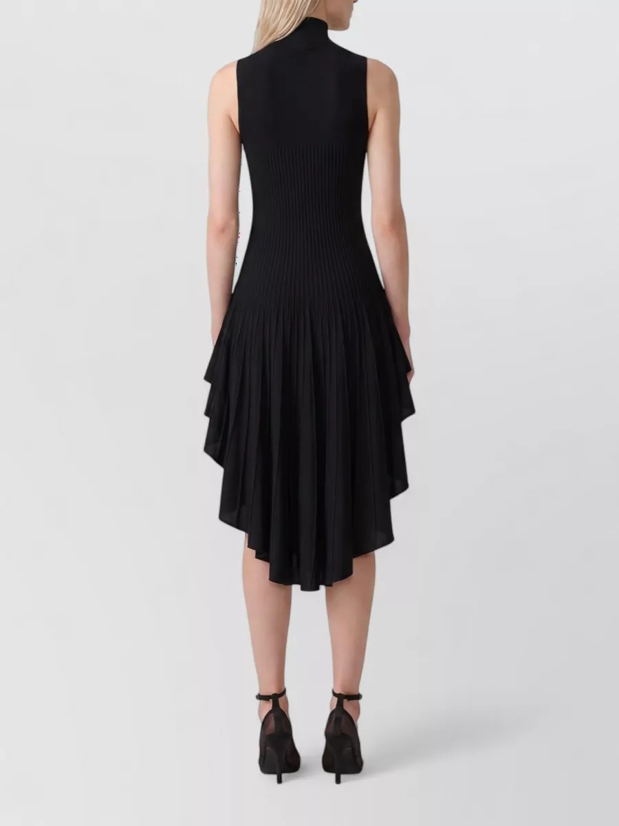 Alaïa Ribbed Sleeveless High-Neck Asymmetric Midi Dress