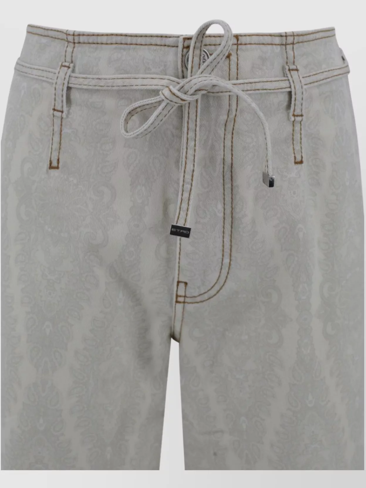 Etro Denim Culottes With Paisley Belt Medallion In Neutrals