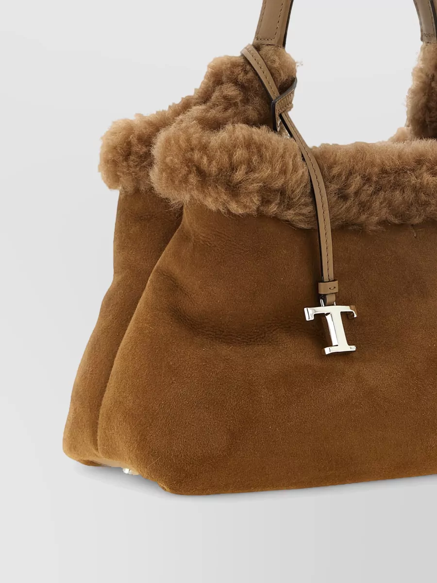 Tod's Bucket Small Shearling Trim Leather Shoulder Bag