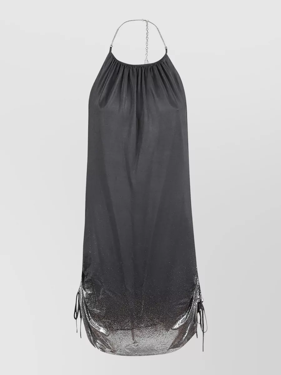 Diesel Dress Halter Neckline Metallic Ruched Chain