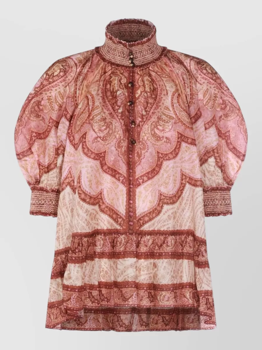 Zimmermann Silk paisley-print high-neck long-sleeve mini dress