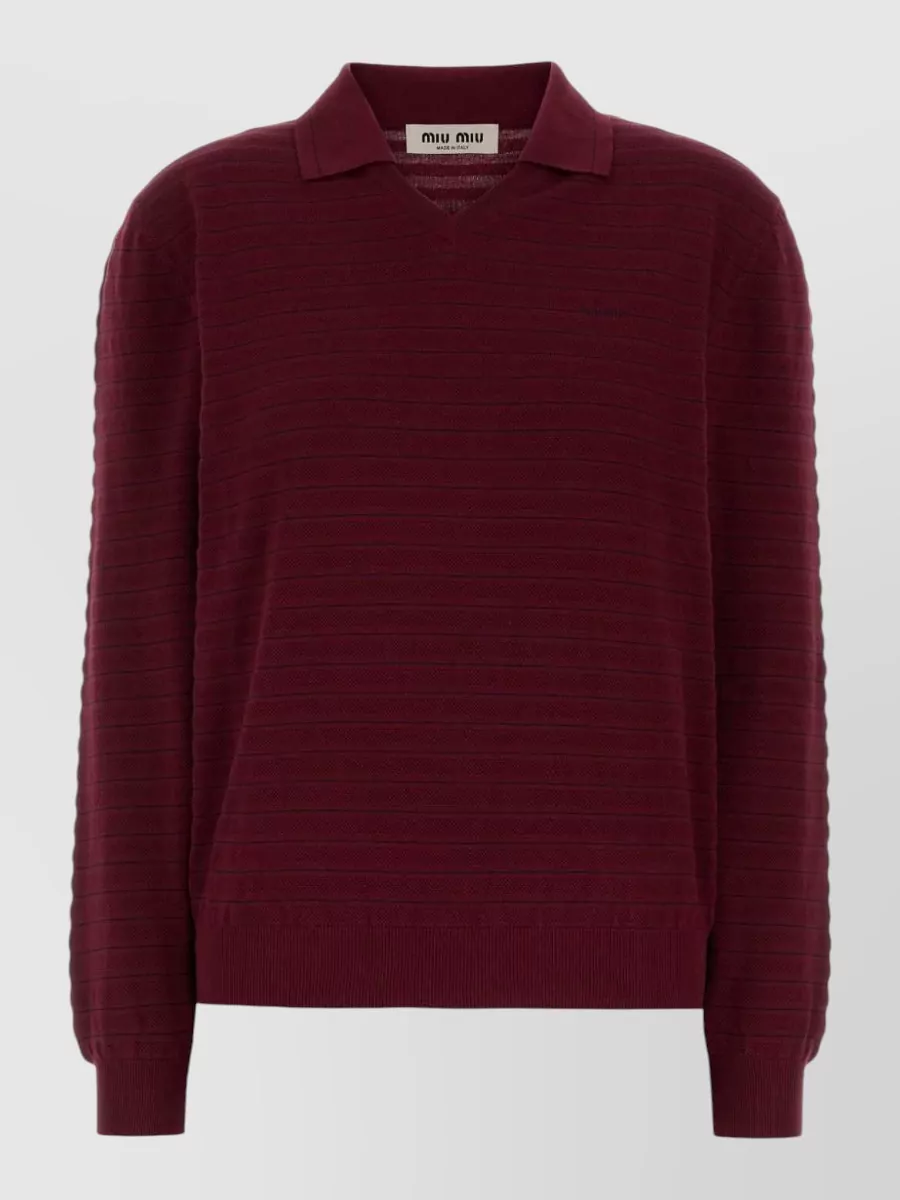 Miu Miu cotton striped v-neck short-sleeve polo sweater