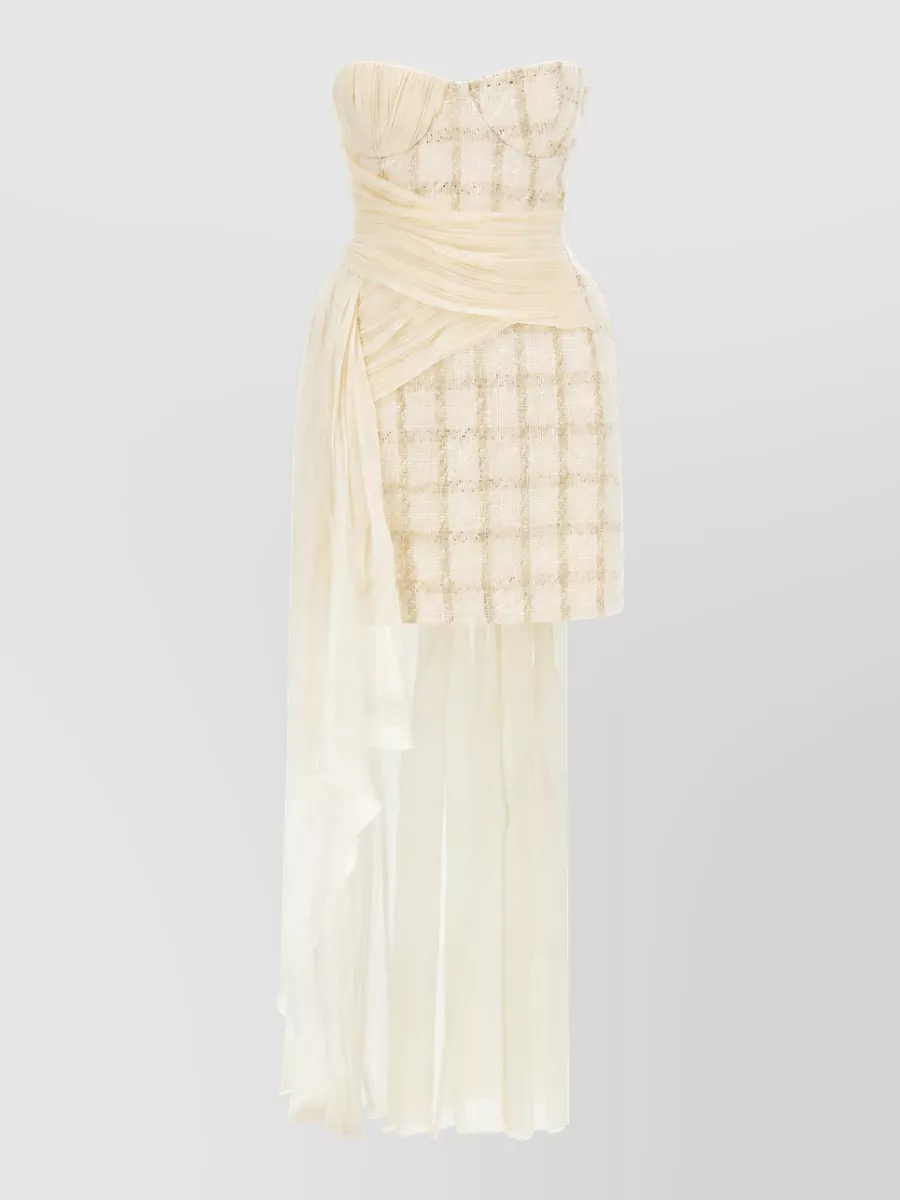 Elisabetta Franchi Virgin wool metallic asymmetric strapless midi dress