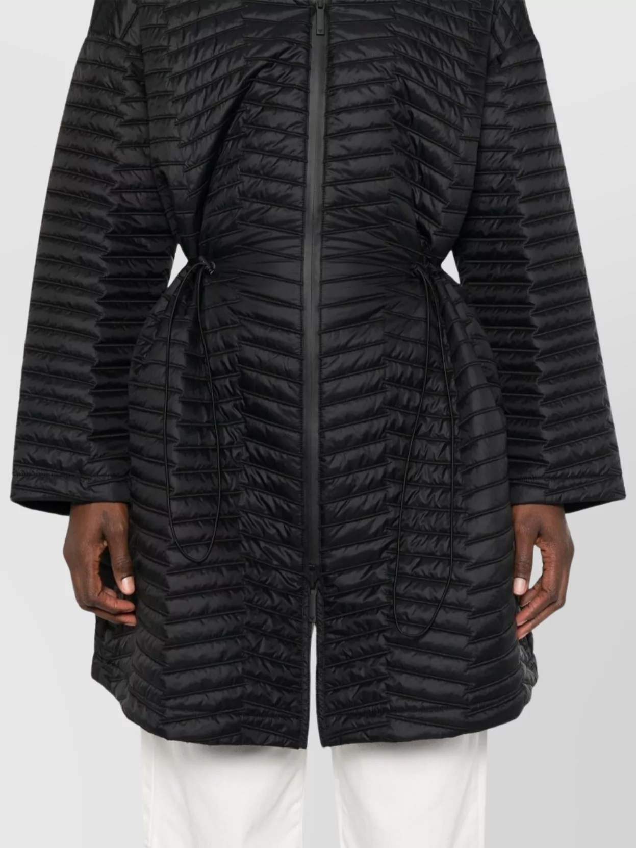 Emporio Armani Nylon Coat With Adjustable Waist And Concealed Hood