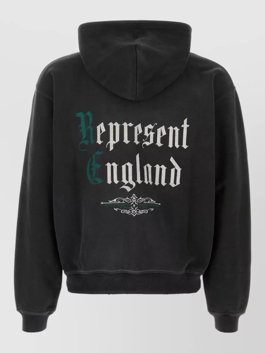Represent Cotton hooded sweatshirt front pockets ribbed | The