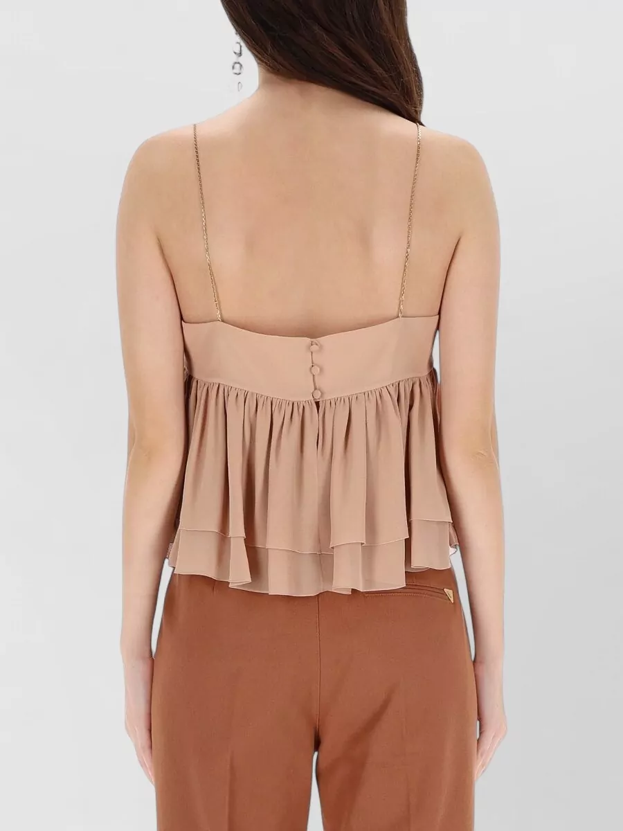 Chloé Silk Top Layered Ruffles Sleeveless Straps