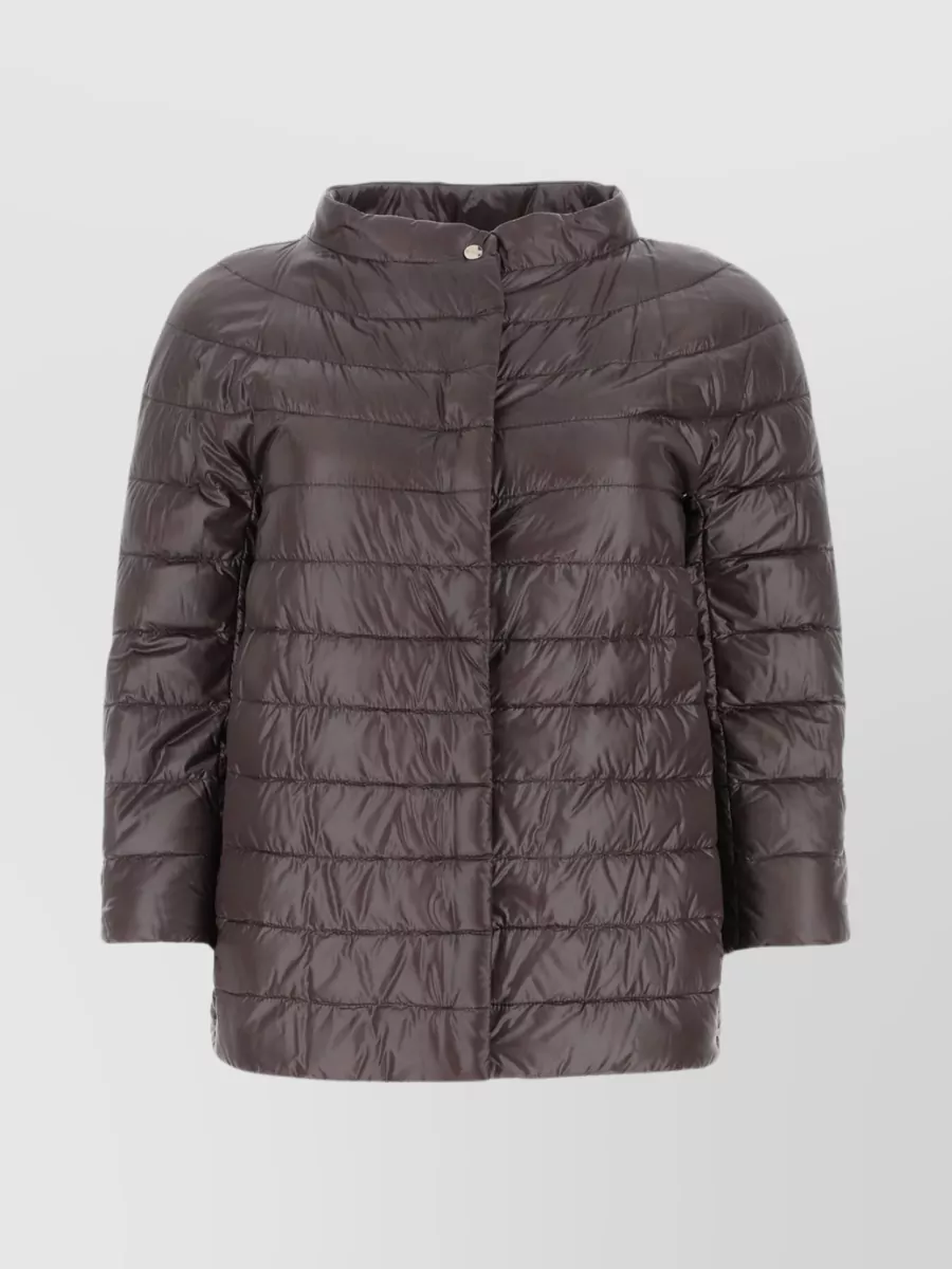 Shop Herno Nylon Quilted Crew-neck Down Jacket In Brown