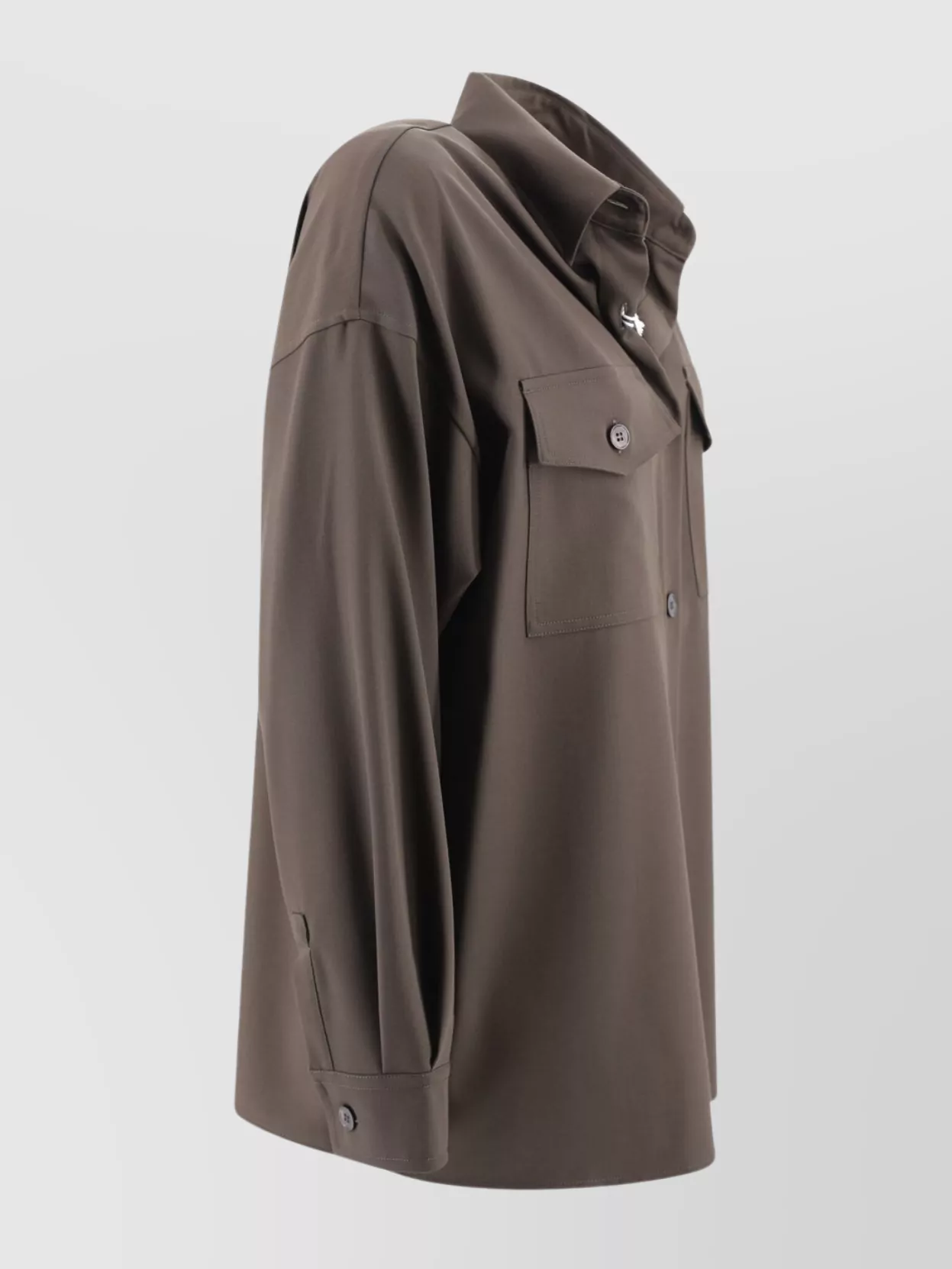 Weekend Max Mara Wool Shirt With Loose Cut And Front Pockets In Brown