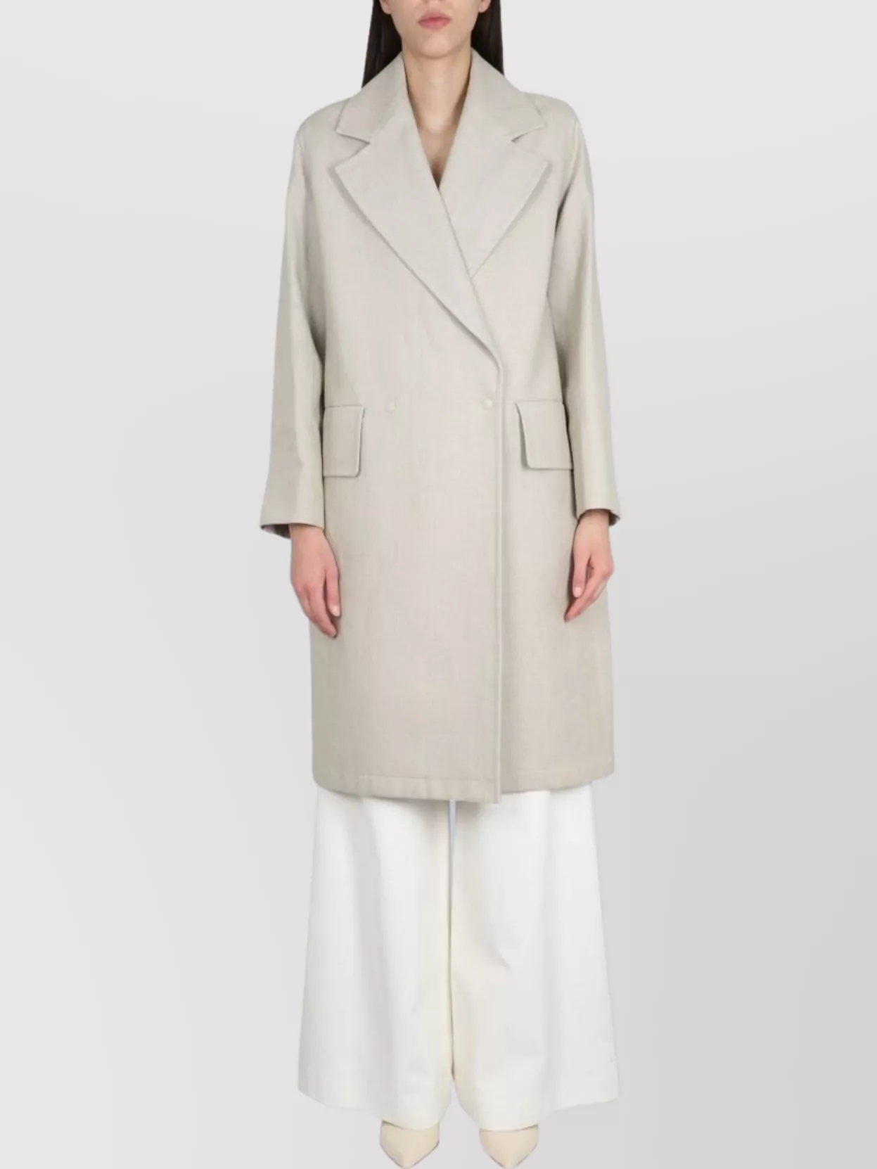 Max Mara Double Breasted Linen Jersey Coat In Neutral