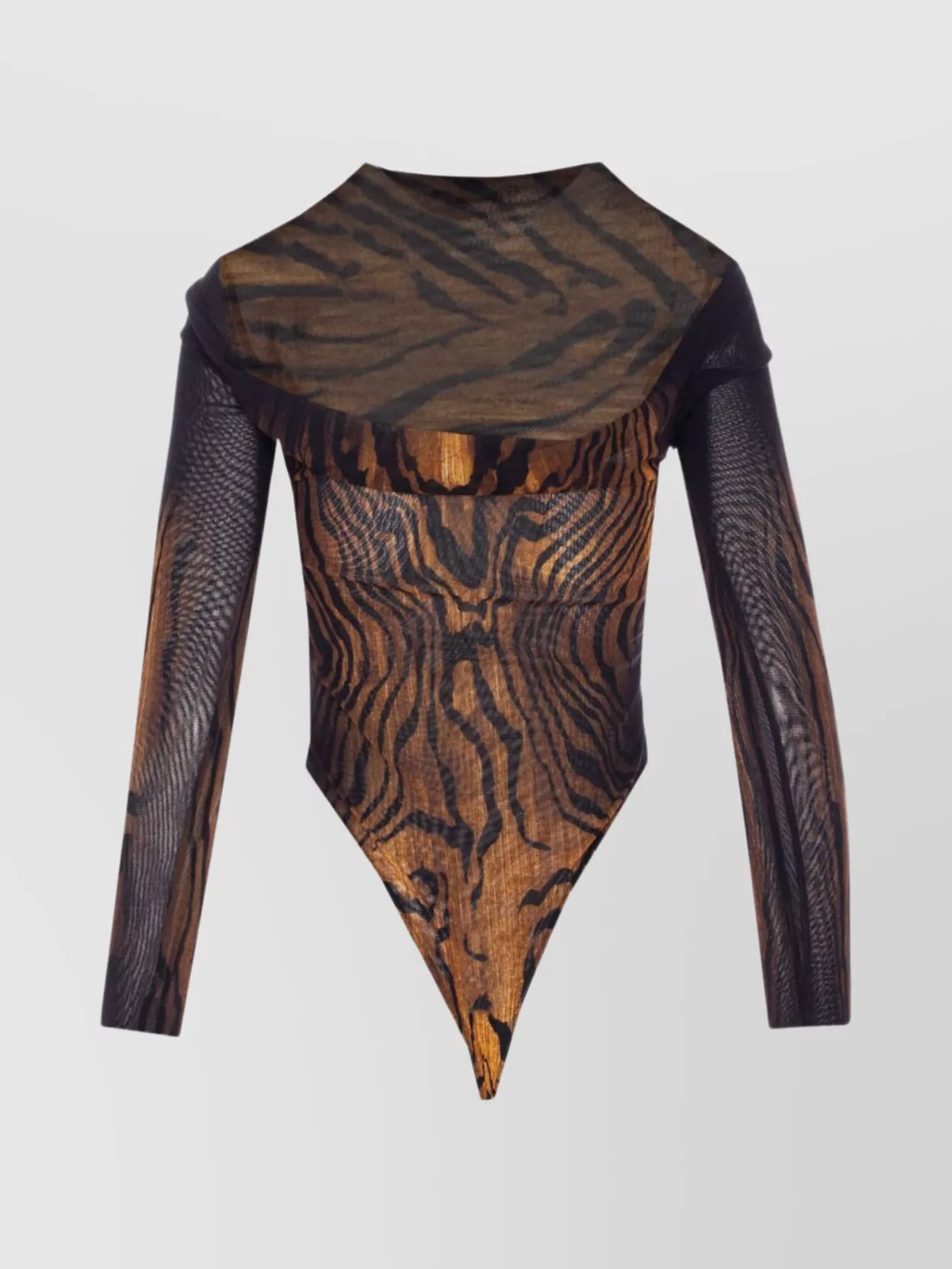 Jean Paul Gaultier Sheer Animal Print Long Sleeve Bodysuit In Black