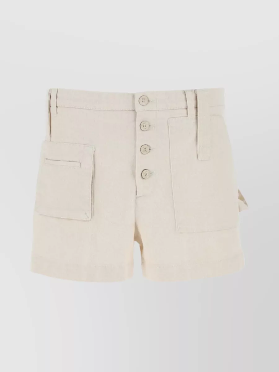 Shop Etro Cotton Shorts With Rolled Hem And Waist Loops In Cream