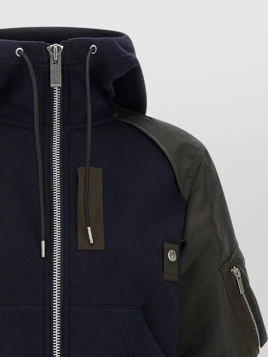 Sacai Cotton Blend Hooded Zip Bomber Jacket